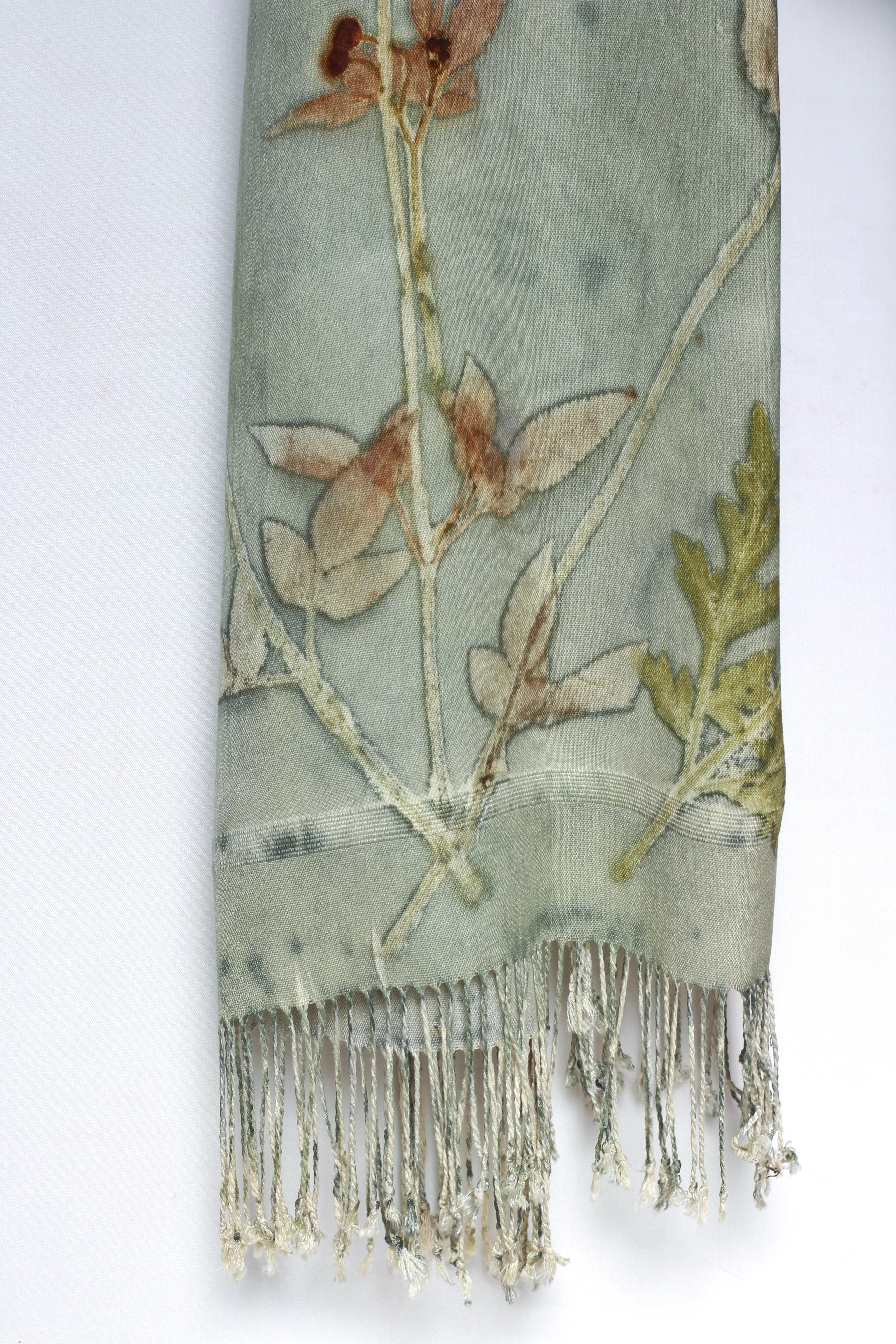 Aqua Botanical Print Scarf | Indigenous Cotton | Handwoven & Naturally Dyed - 0001B-SY-HT