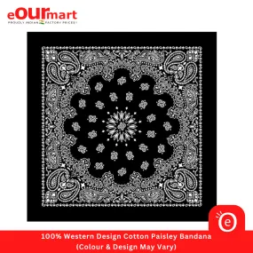 Bandana 100% Western Design Cotton Paisley, Black (Colour & Design May Vary)