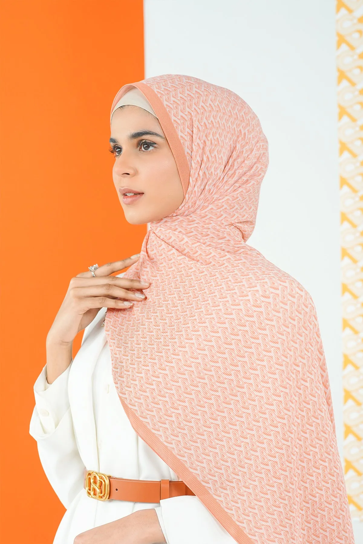 Bimu Pleated Shawl - Coral