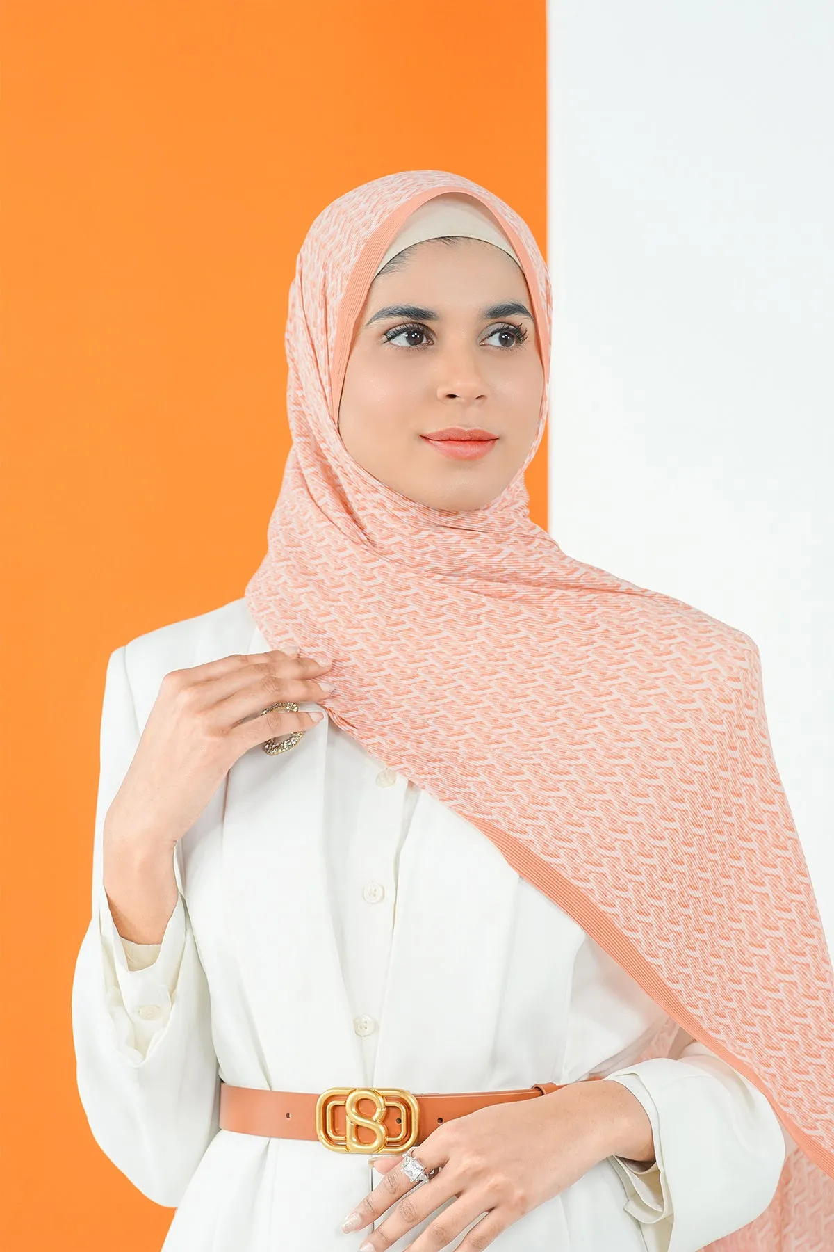 Bimu Pleated Shawl - Coral