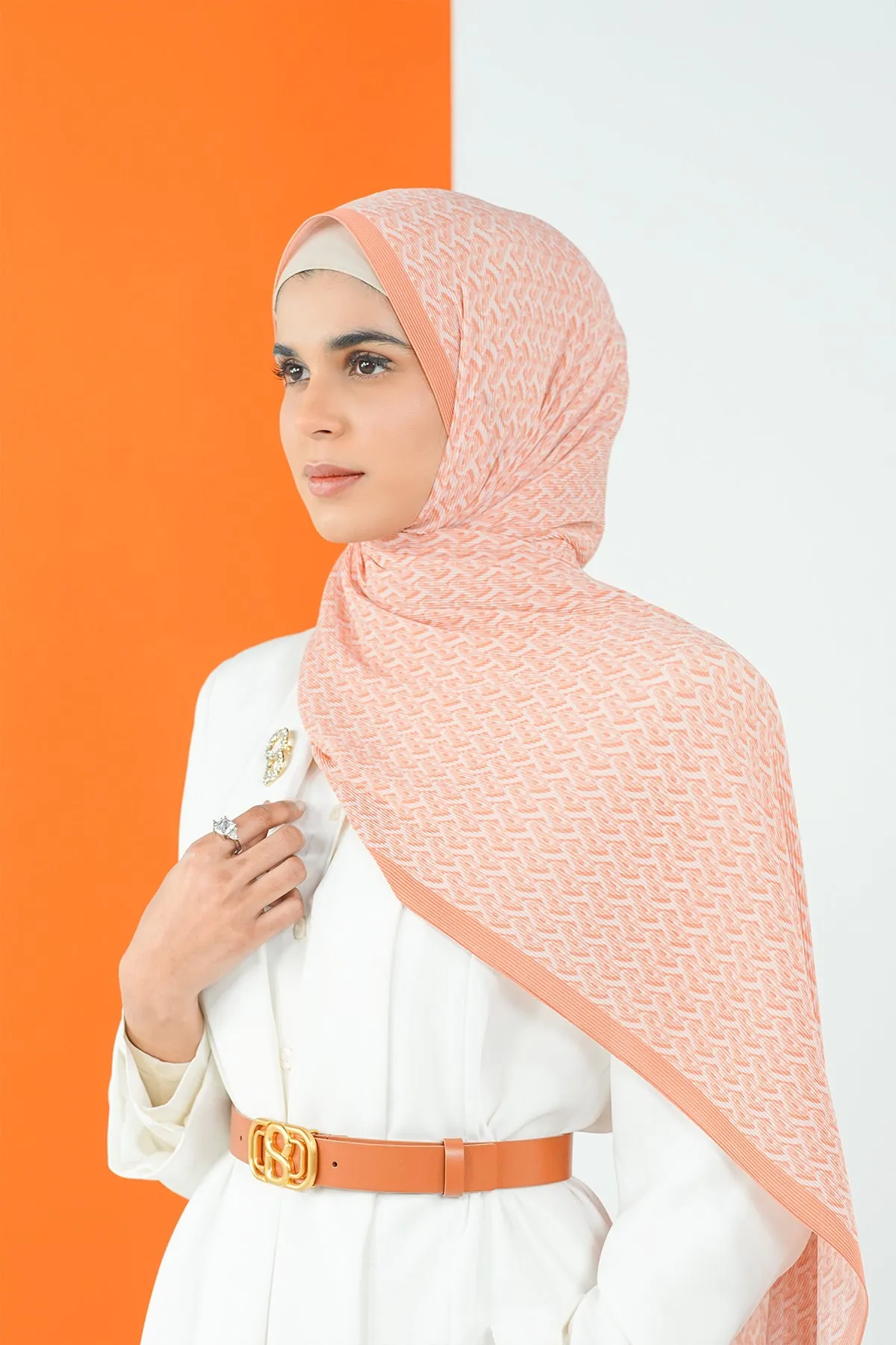 Bimu Pleated Shawl - Coral