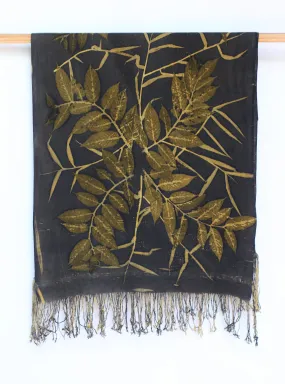 Black Botanical Print Scarf | Indigenous Cotton | Handwoven & Naturally Dyed - 0011B-SY-HT