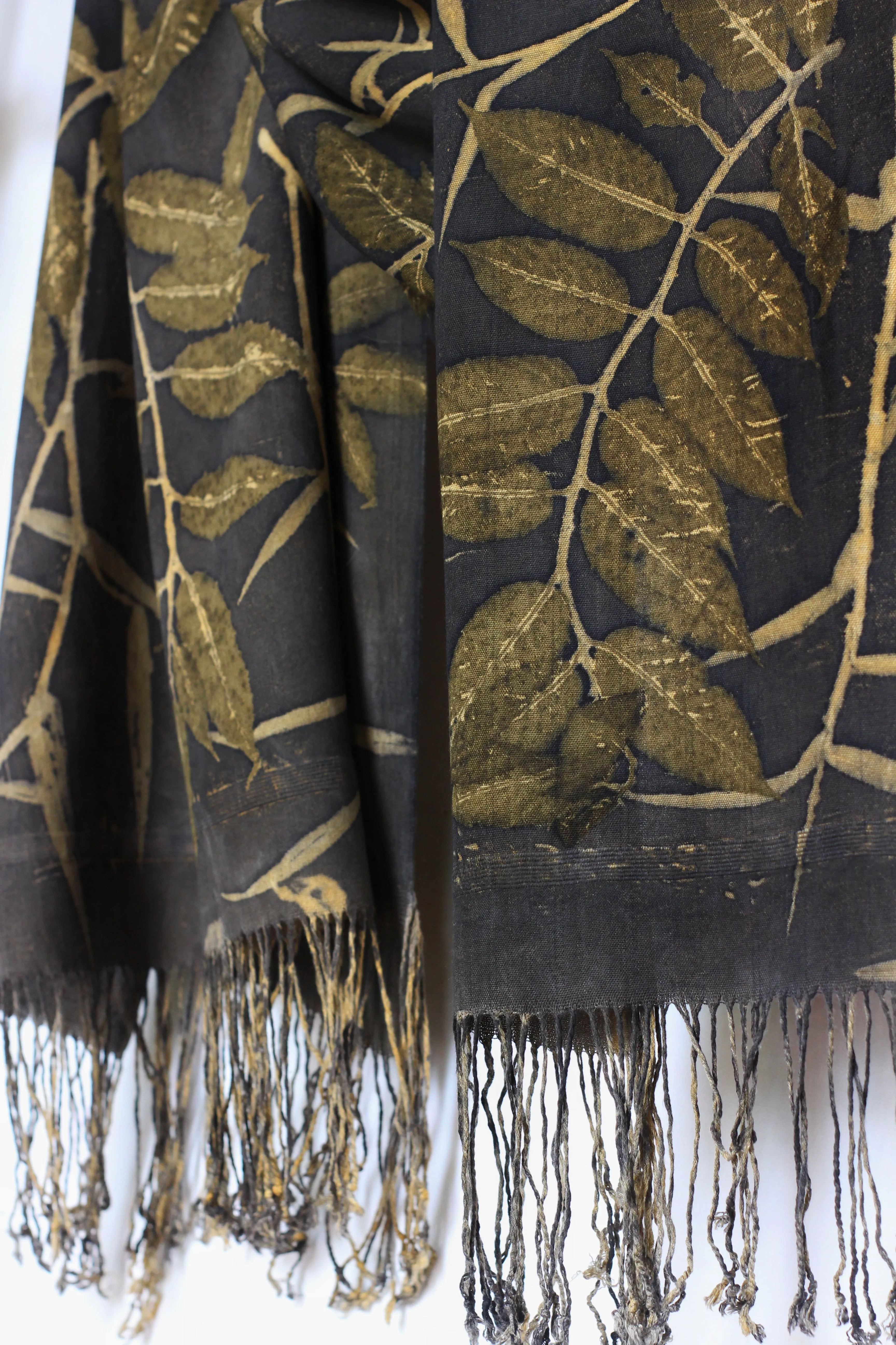 Black Botanical Print Scarf | Indigenous Cotton | Handwoven & Naturally Dyed - 0011B-SY-HT