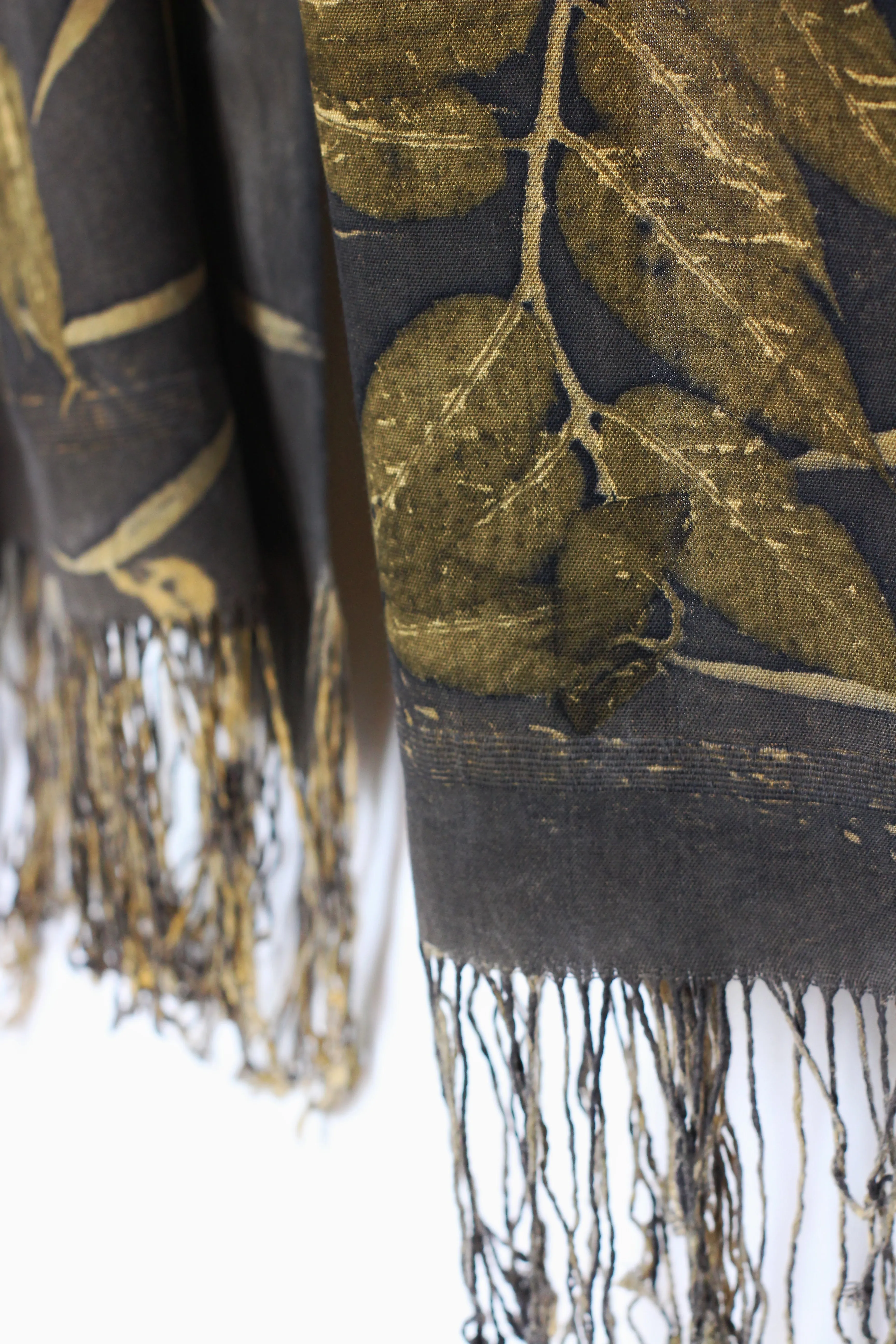 Black Botanical Print Scarf | Indigenous Cotton | Handwoven & Naturally Dyed - 0011B-SY-HT