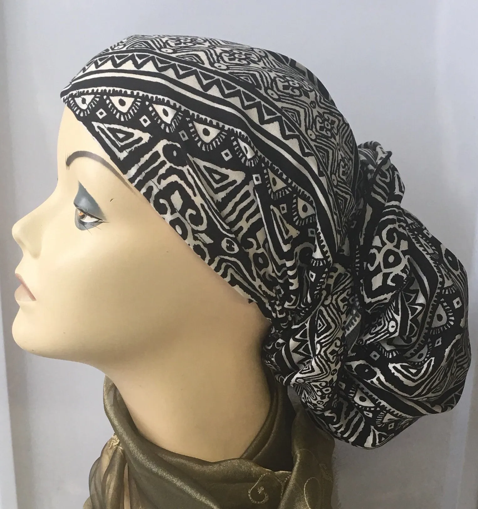 Black Pre-Tied Hijab Style Hair Wrap Slip On Head Scarf