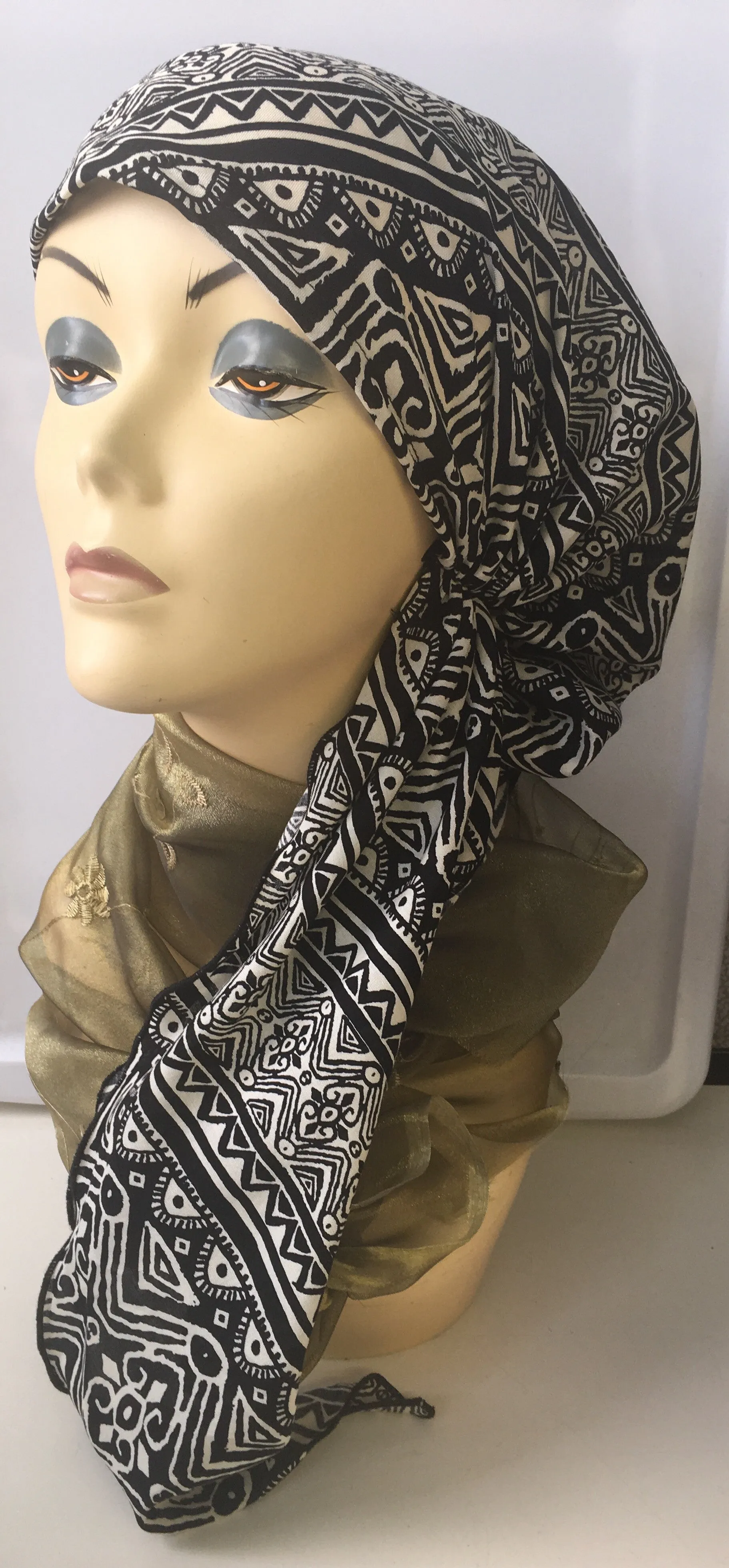 Black Pre-Tied Hijab Style Hair Wrap Slip On Head Scarf