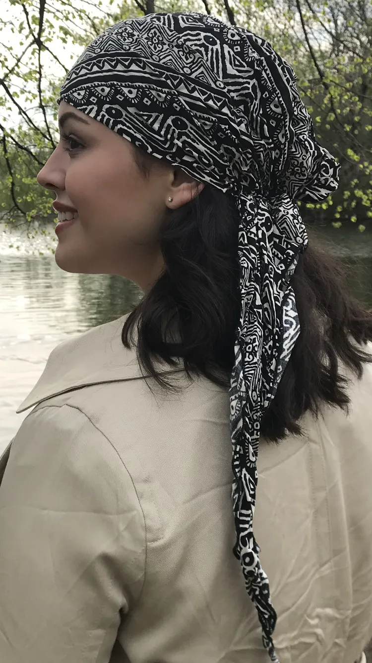 Black Pre-Tied Hijab Style Hair Wrap Slip On Head Scarf