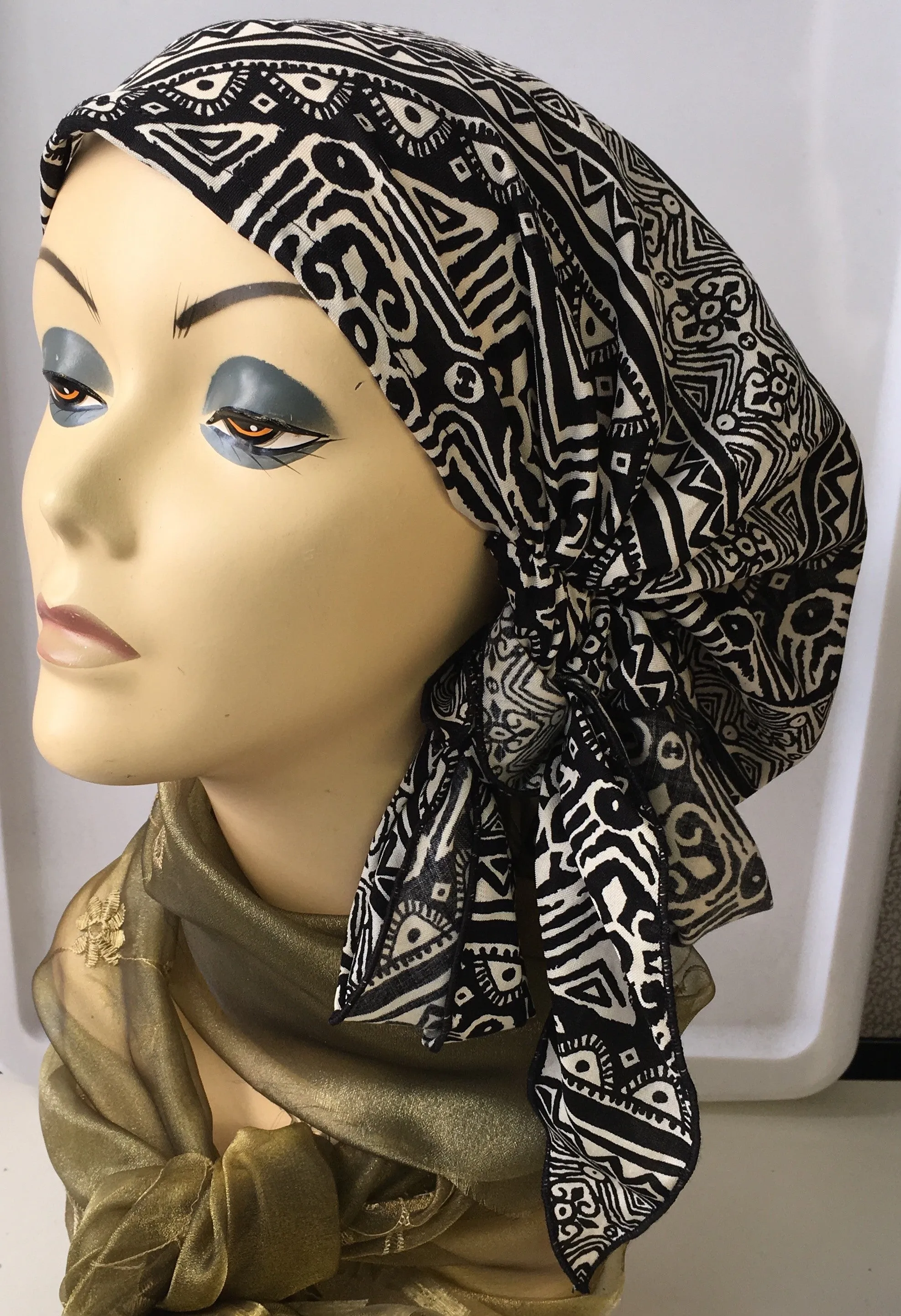 Black Pre-Tied Hijab Style Hair Wrap Slip On Head Scarf