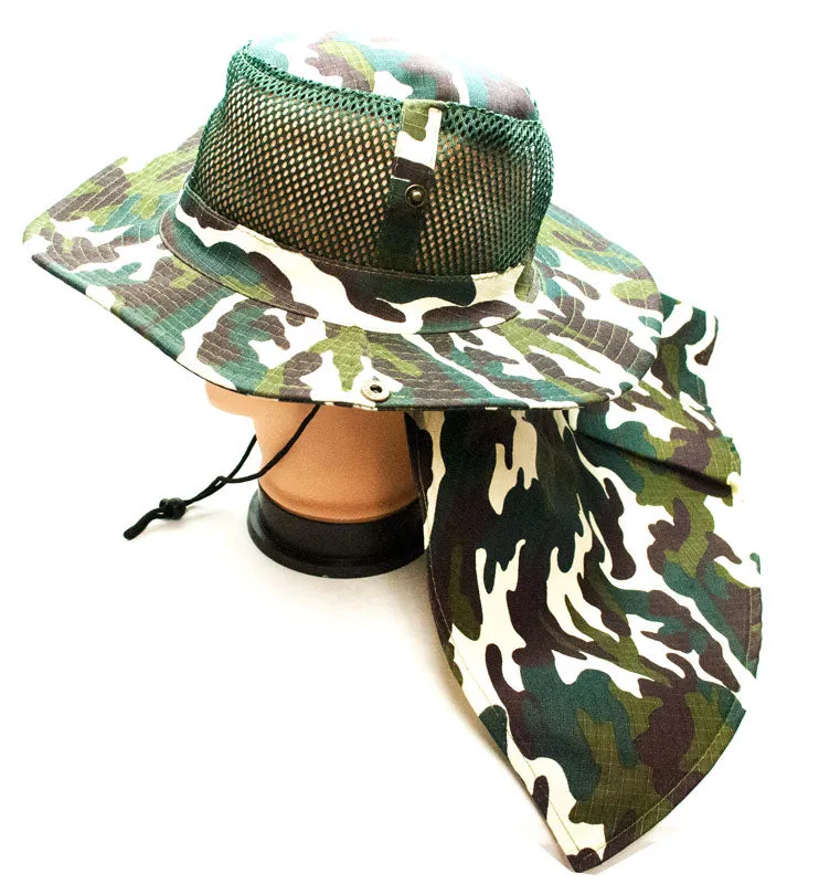 Camouflage Mesh Boonie Hats with Flap Neck Cover