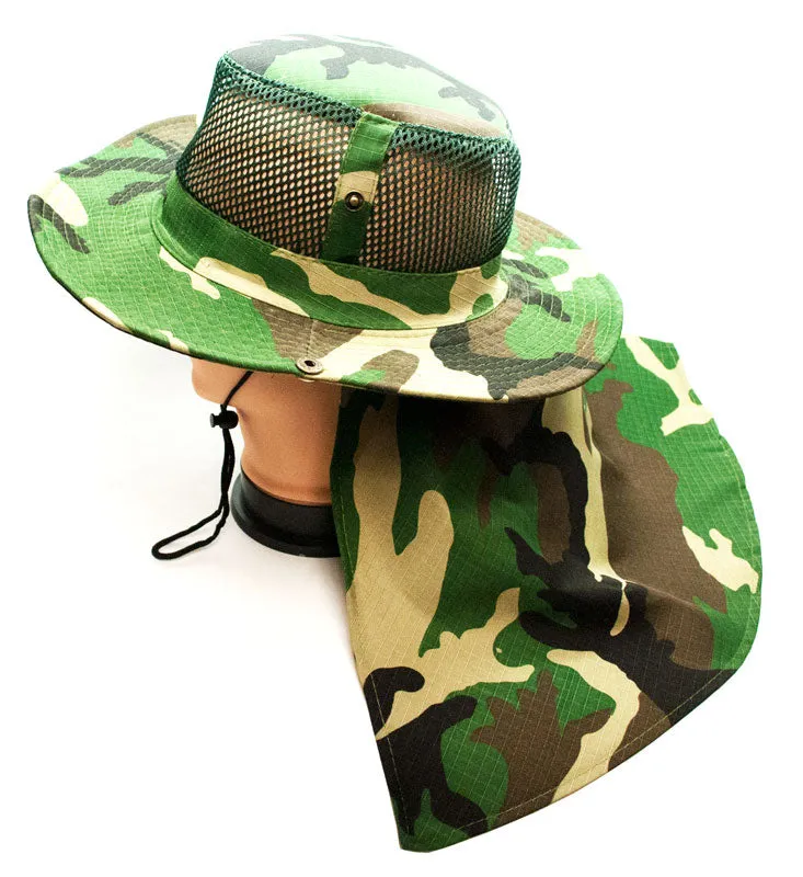 Camouflage Mesh Boonie Hats with Flap Neck Cover