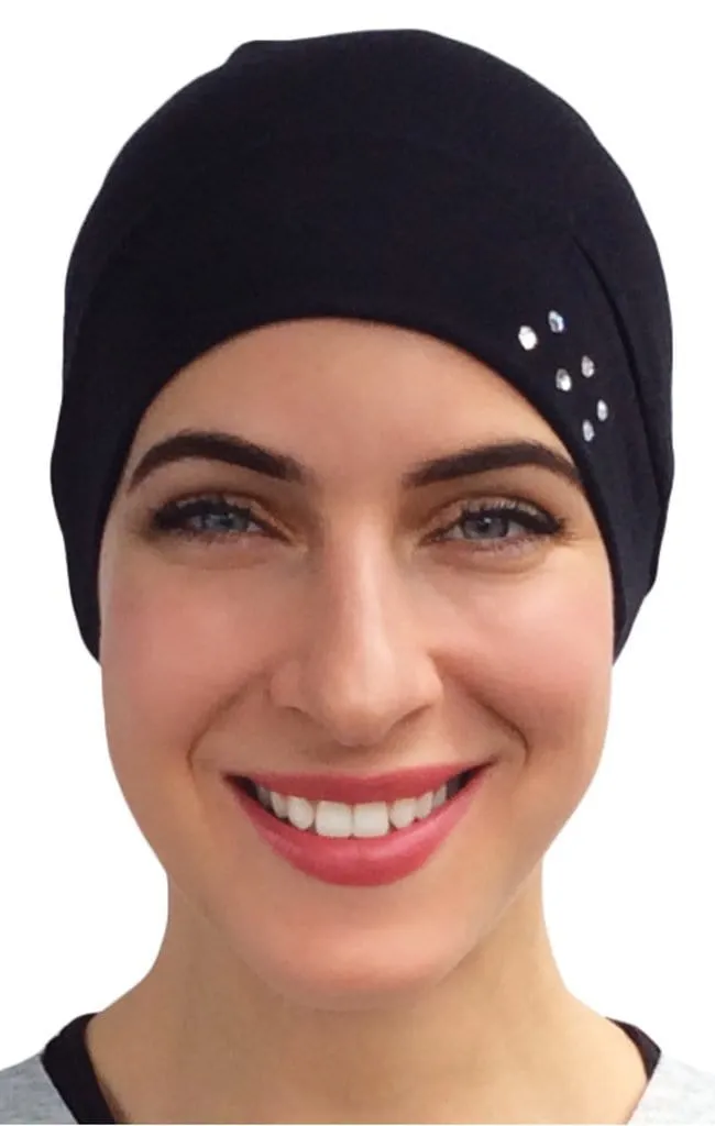 Chemo Caps | 2 Head Warmer Sleeping Caps To Conceal Hair Cotton Blend Undercover Head Warmer With Authentic Crystals Made in USA