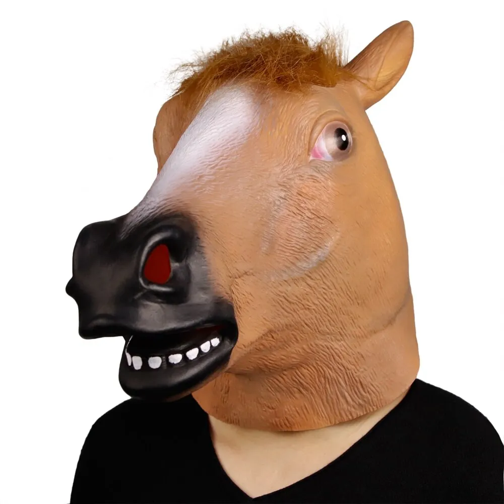 Cosmask Brown Horsehead Mask Cosplay Halloween Mask Horseshoe Suit Latex Mask Horror Mask Full Face Horse Headgear Party Mask