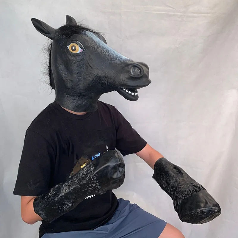 Cosmask Brown Horsehead Mask Cosplay Halloween Mask Horseshoe Suit Latex Mask Horror Mask Full Face Horse Headgear Party Mask