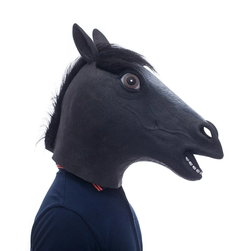 Cosmask Brown Horsehead Mask Cosplay Halloween Mask Horseshoe Suit Latex Mask Horror Mask Full Face Horse Headgear Party Mask