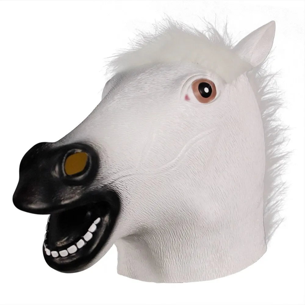 Cosmask Brown Horsehead Mask Cosplay Halloween Mask Horseshoe Suit Latex Mask Horror Mask Full Face Horse Headgear Party Mask