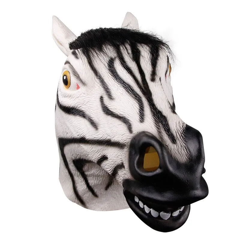 Cosmask Brown Horsehead Mask Cosplay Halloween Mask Horseshoe Suit Latex Mask Horror Mask Full Face Horse Headgear Party Mask