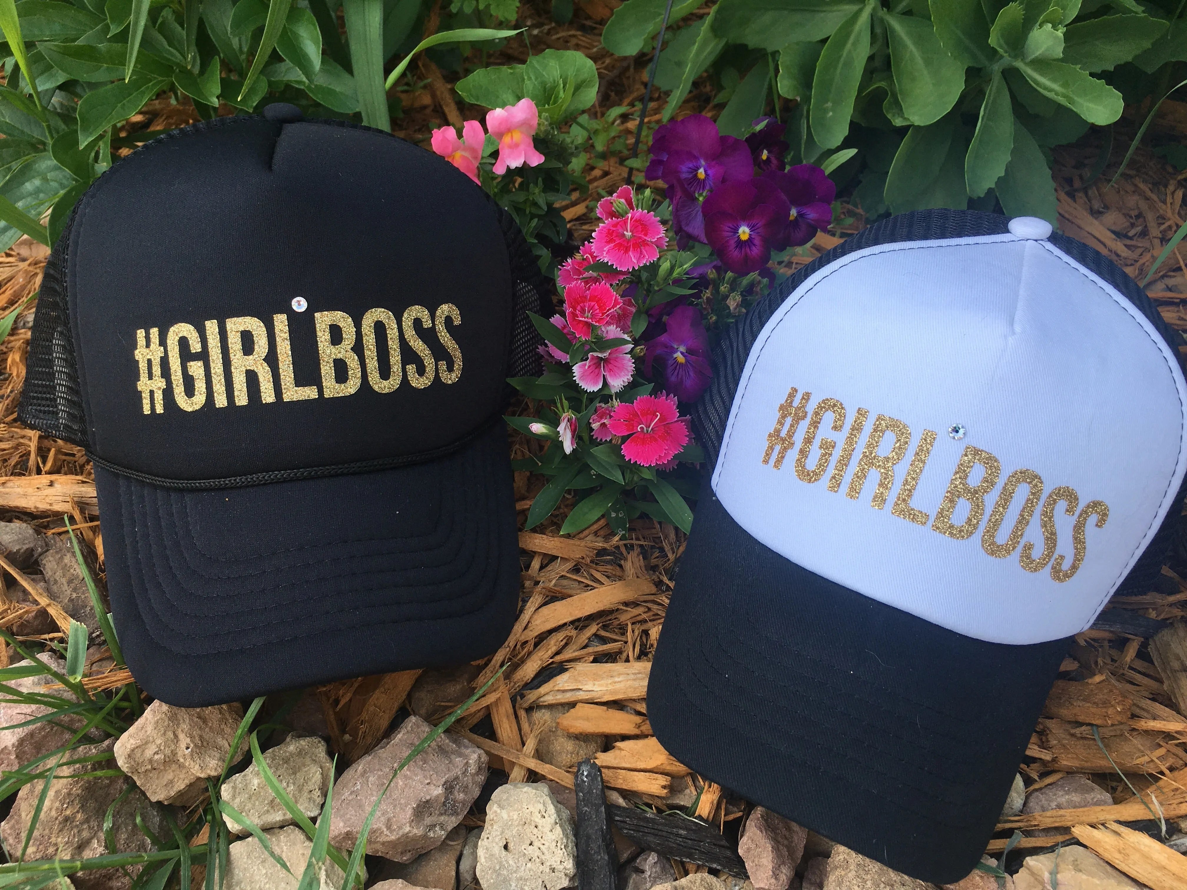 #Girlboss hats Glitter letters Womens snap back