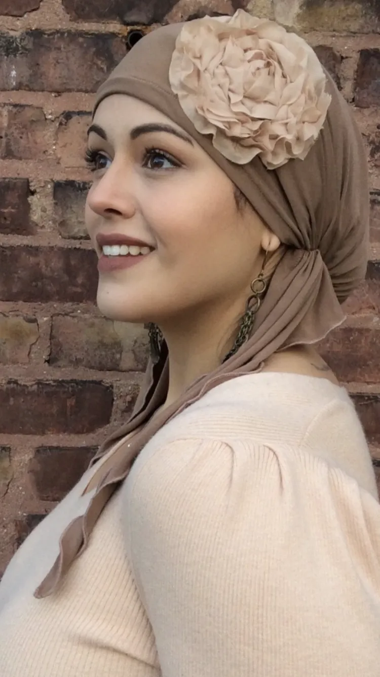 Hijab Hair Scarf Tichel Tie Back Hat Lycra Dressy Pre-Tied Scarf With Beautiful Floral Design | Made in USA