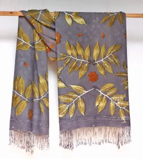 Light Grey Botanical Print Scarf | Indigenous Cotton | Handwoven & Naturally Dyed - 0007A-SY-HT