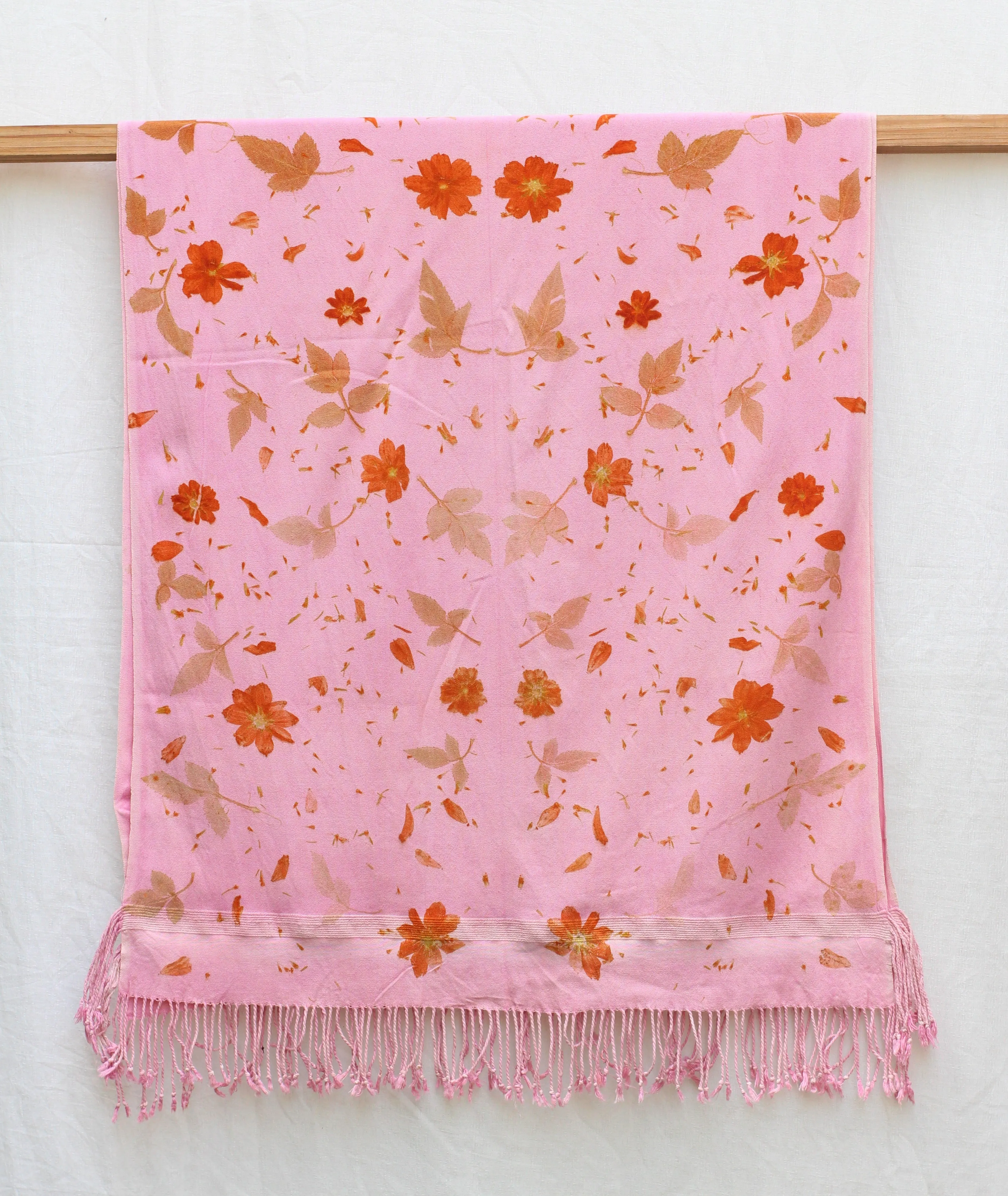 Light Pink Botanical Print Scarf | Indigenous Cotton | Handwoven & Naturally Dyed - 0005A-SY-HT