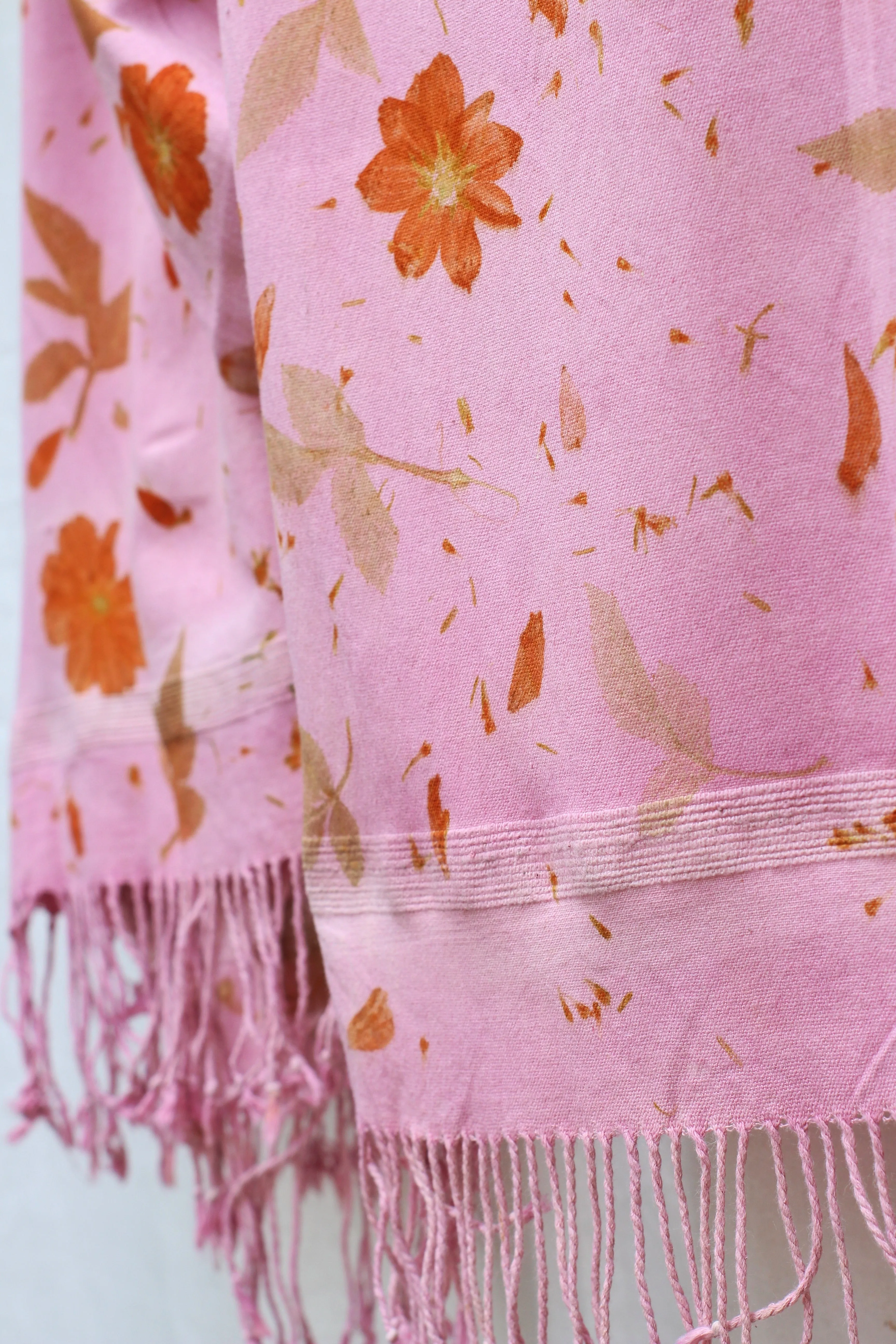 Light Pink Botanical Print Scarf | Indigenous Cotton | Handwoven & Naturally Dyed - 0005A-SY-HT