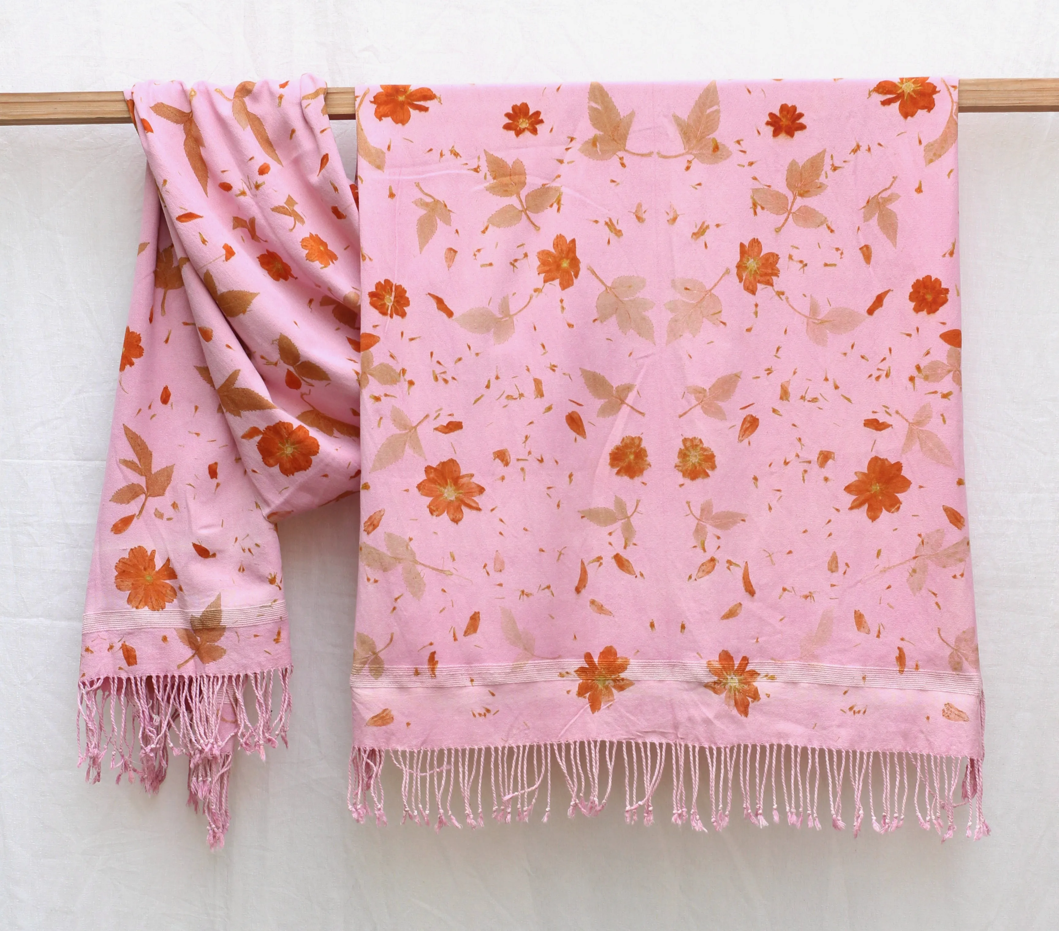 Light Pink Botanical Print Scarf | Indigenous Cotton | Handwoven & Naturally Dyed - 0005A-SY-HT