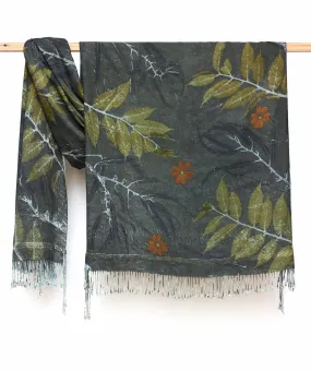 Medium Blue Botanical Print Scarf | Indigenous Cotton | Handwoven & Naturally Dyed - 0013A-SY-HT