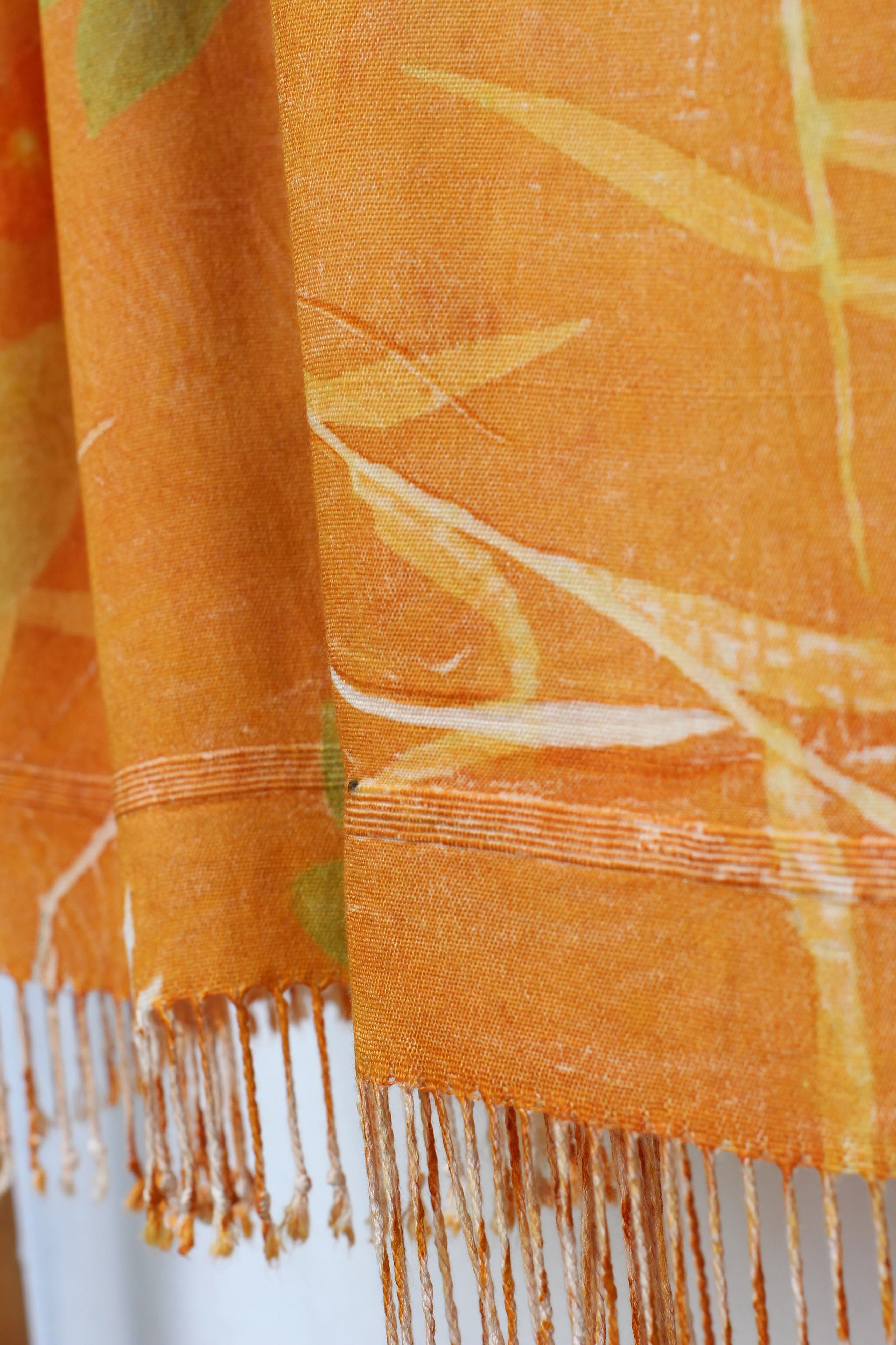 Orange Botanical Print Scarf | Indigenous Cotton | Handwoven & Naturally Dyed - 0010B-SY-HT