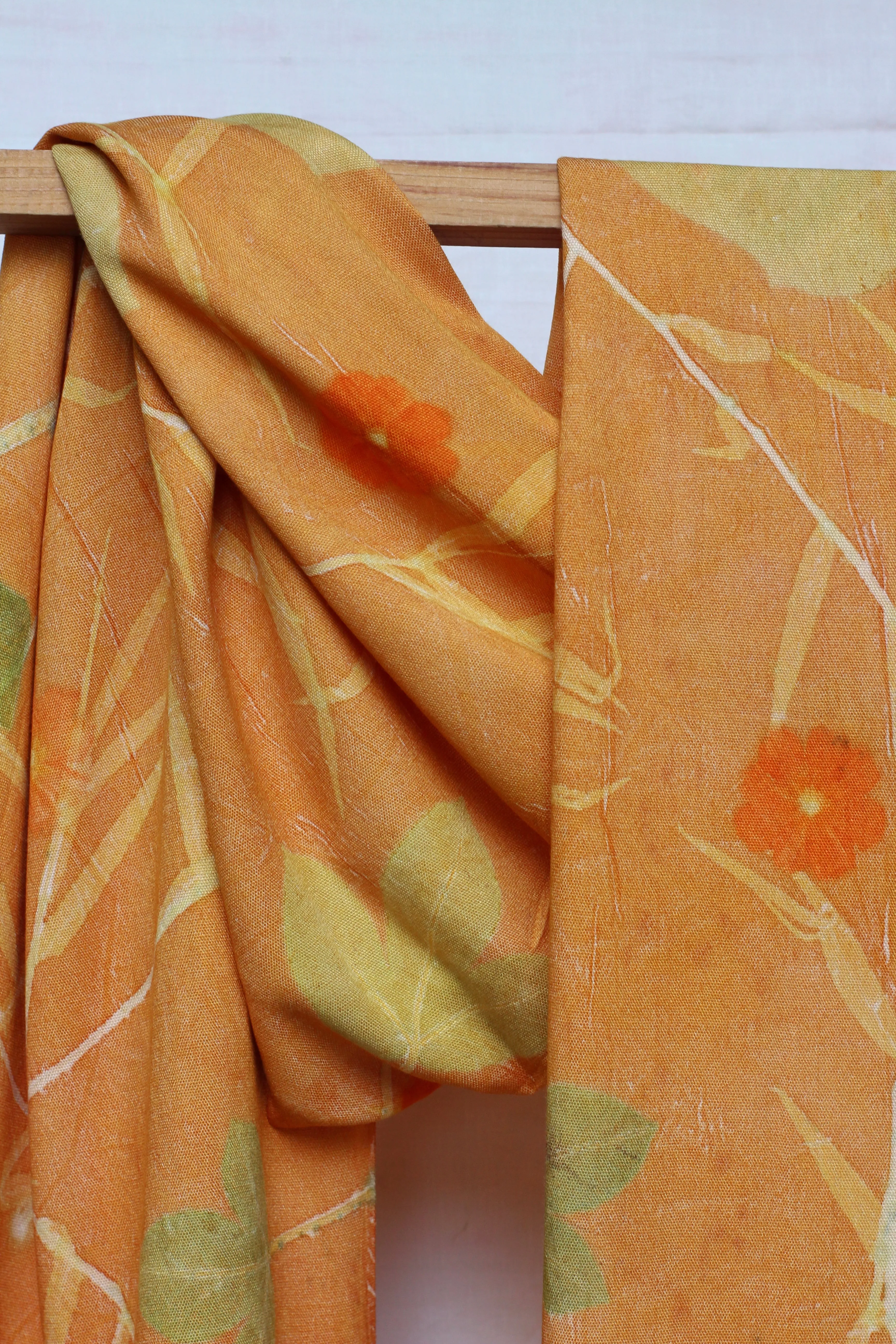 Orange Botanical Print Scarf | Indigenous Cotton | Handwoven & Naturally Dyed - 0010B-SY-HT