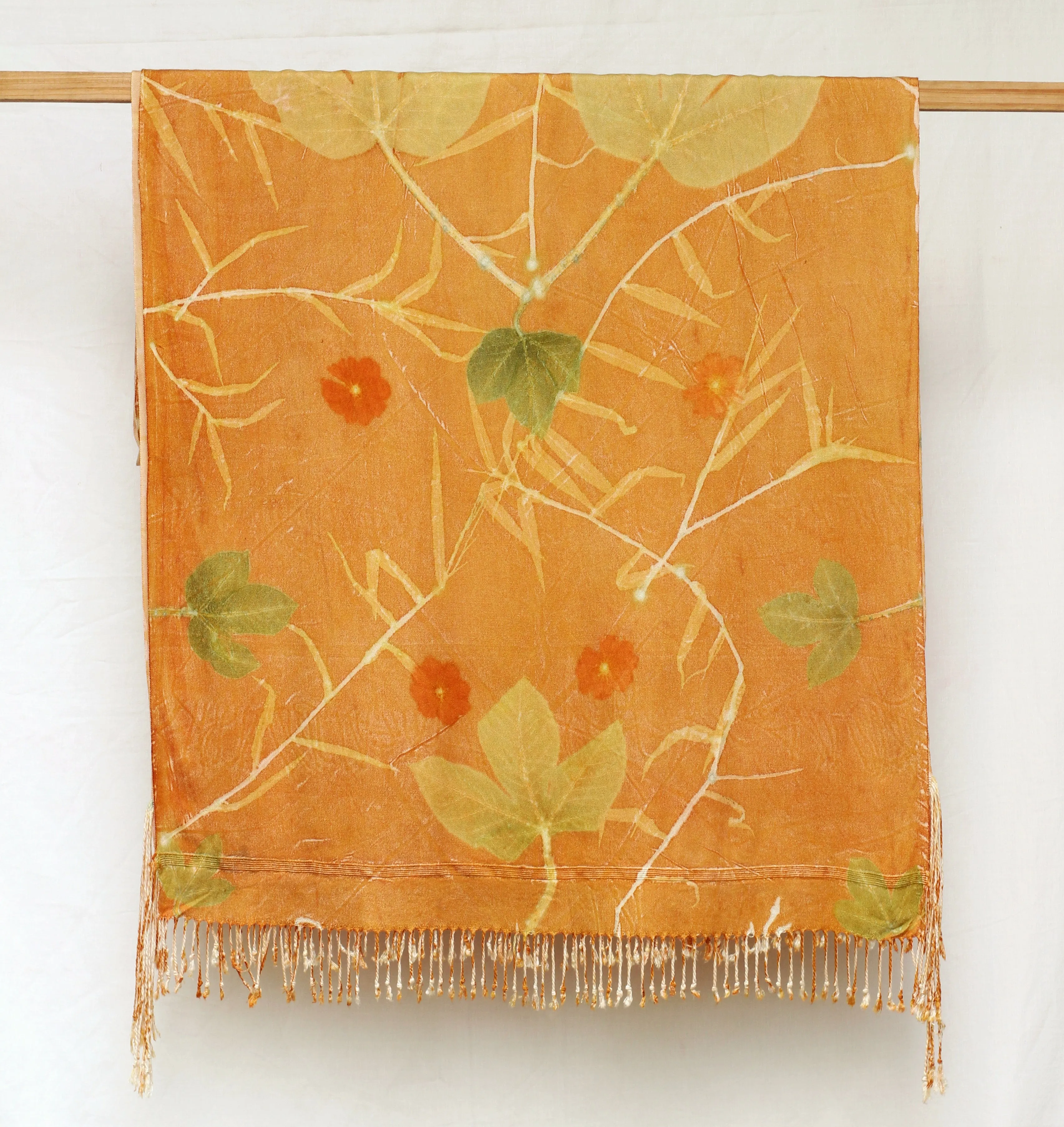 Orange Botanical Print Scarf | Indigenous Cotton | Handwoven & Naturally Dyed - 0010B-SY-HT