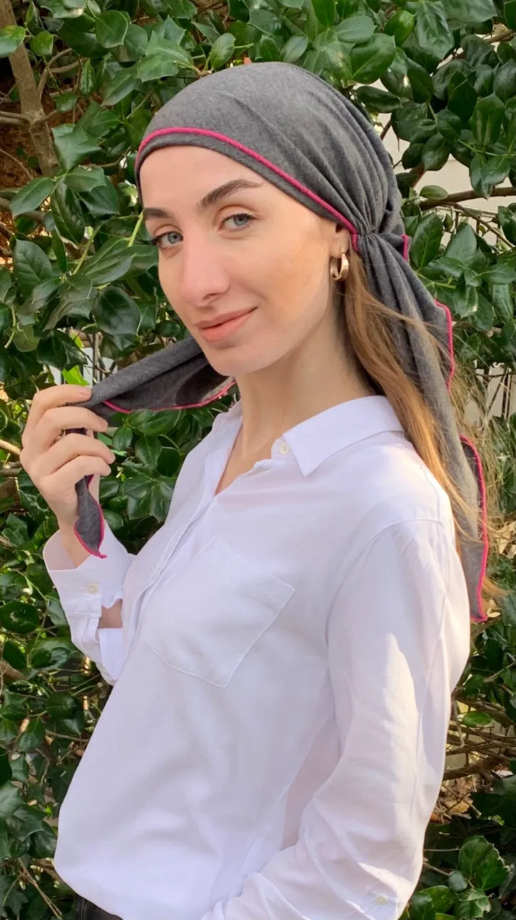 Personal Gift For Girlfriend Black Cotton Athletic Hair Wrap With Pink or Blue Piping Finish