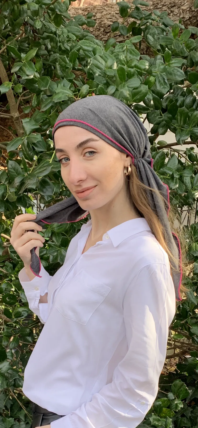 Personal Gift For Girlfriend Black Cotton Athletic Hair Wrap With Pink or Blue Piping Finish