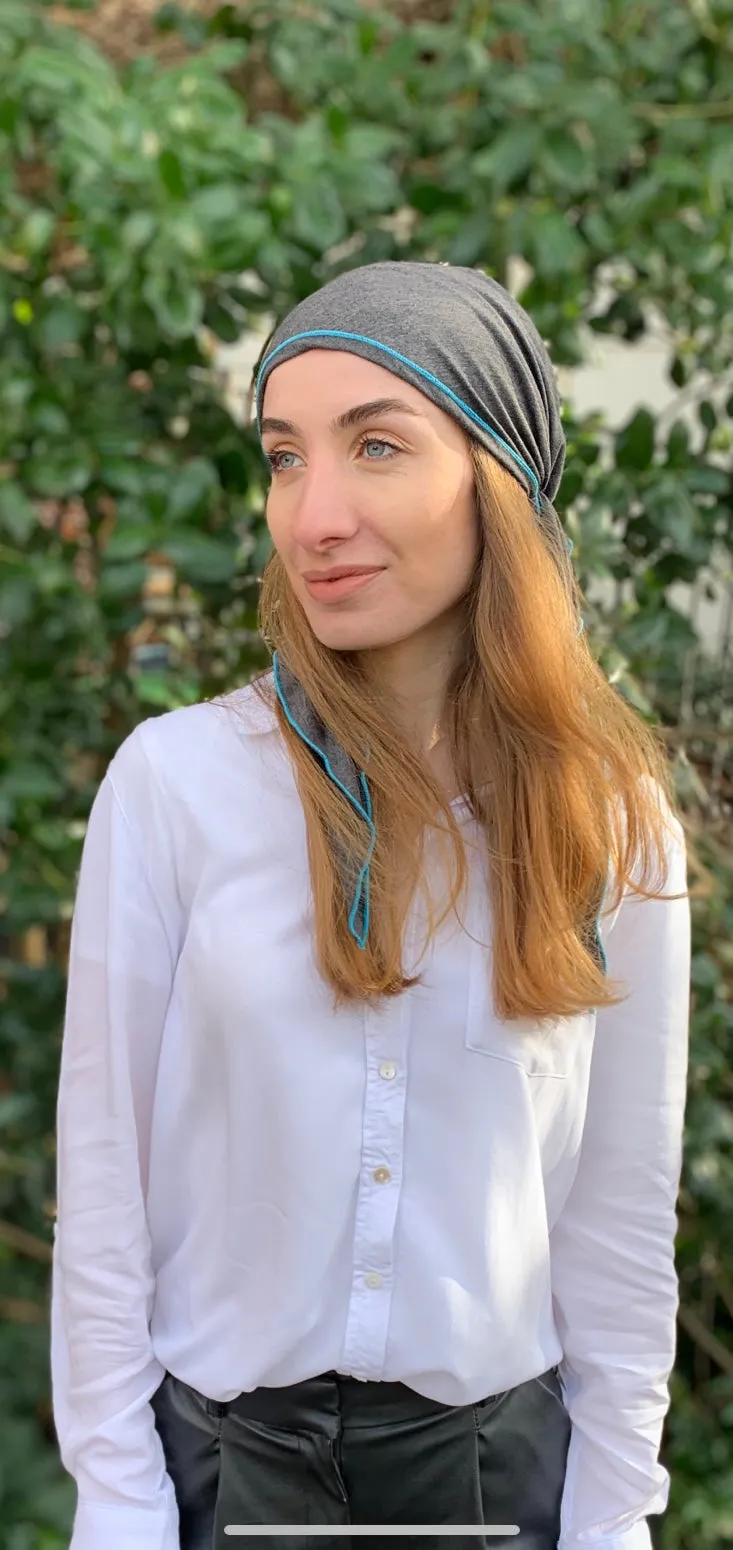 Personal Gift For Girlfriend Black Cotton Athletic Hair Wrap With Pink or Blue Piping Finish