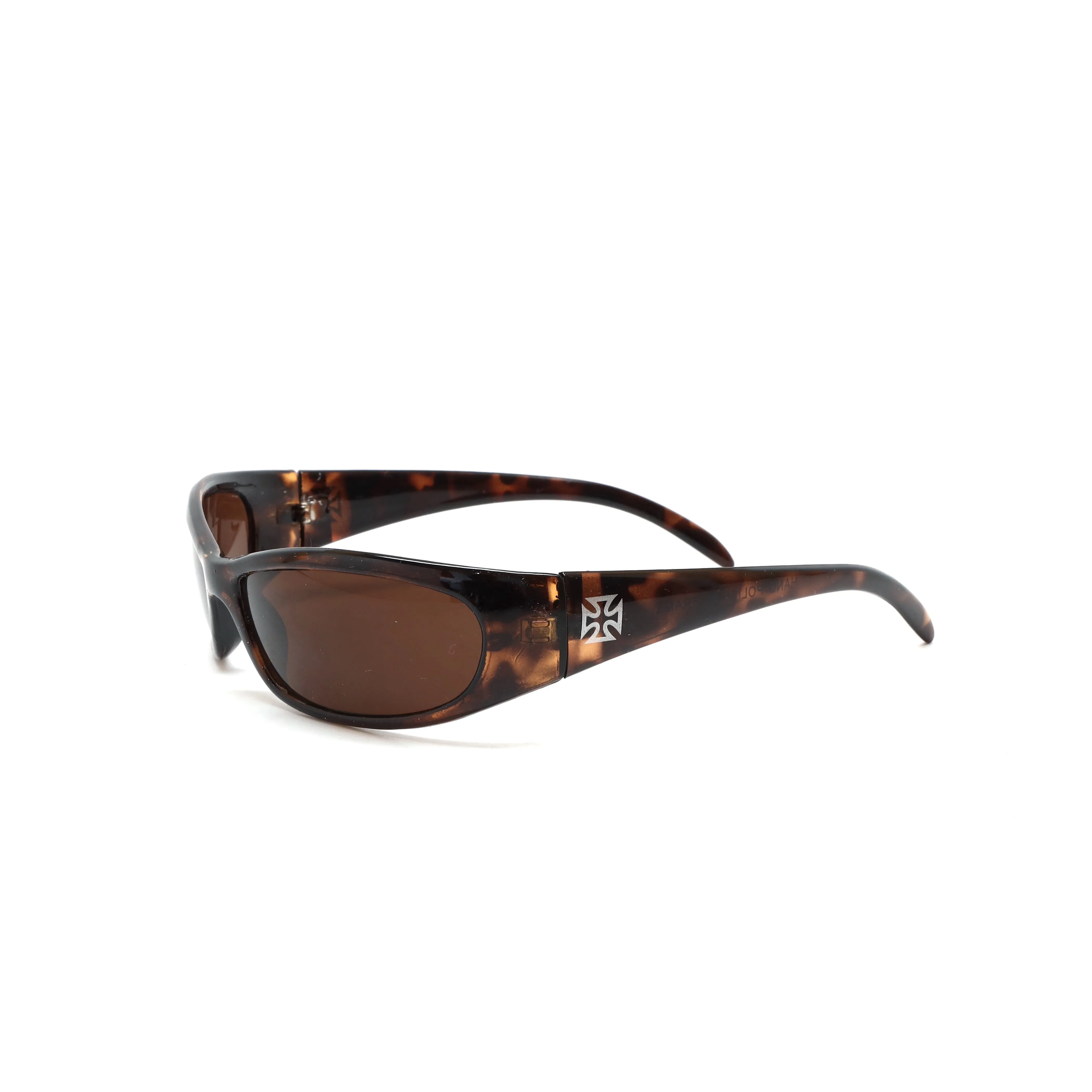 Prototype 5 Cross Design Deadstock Wraparound Visor Sunglasses - Tortoise