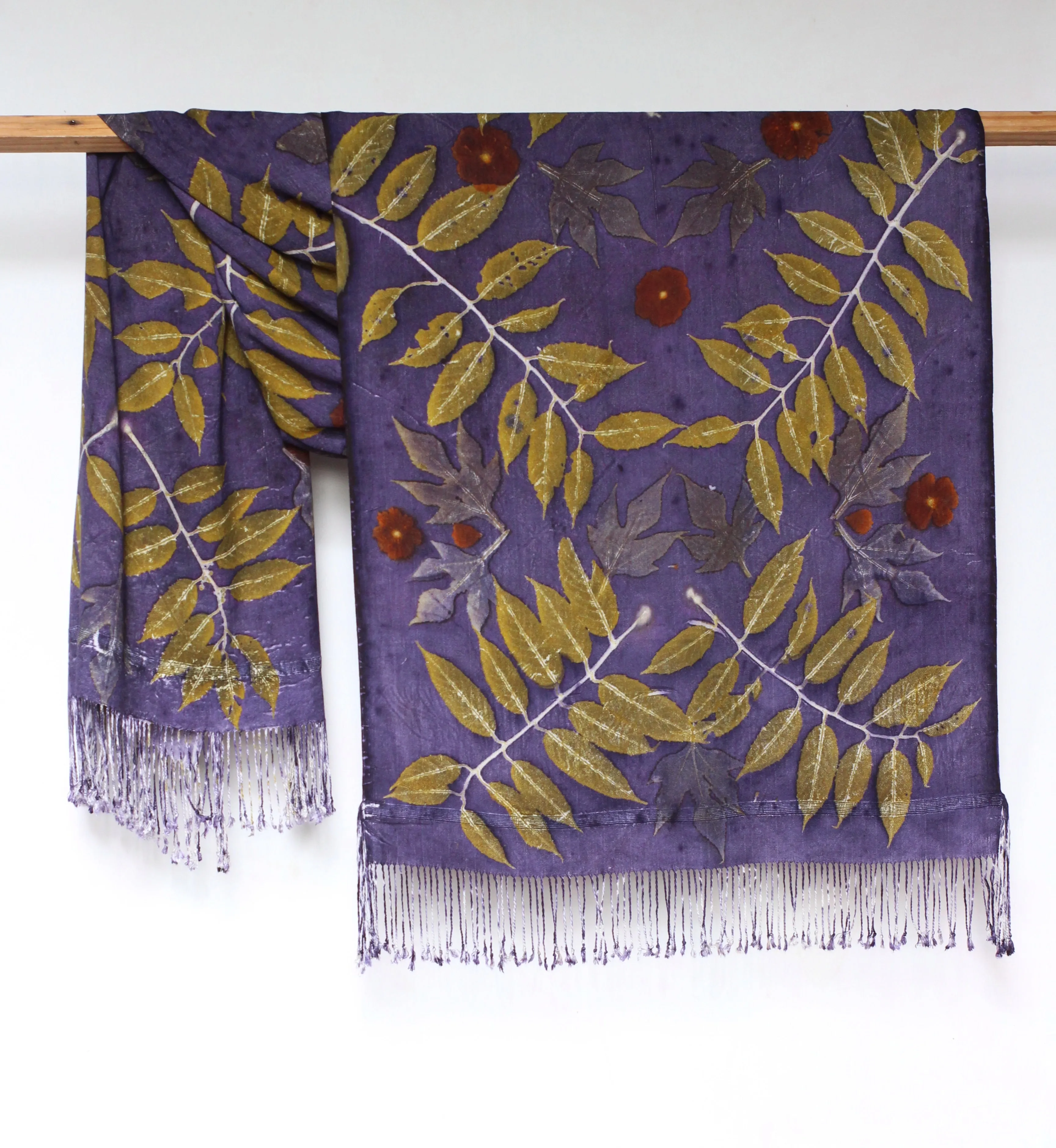 Purple Botanical Print Scarf | Indigenous Cotton | Handwoven & Naturally Dyed - 0009B-SY-HT