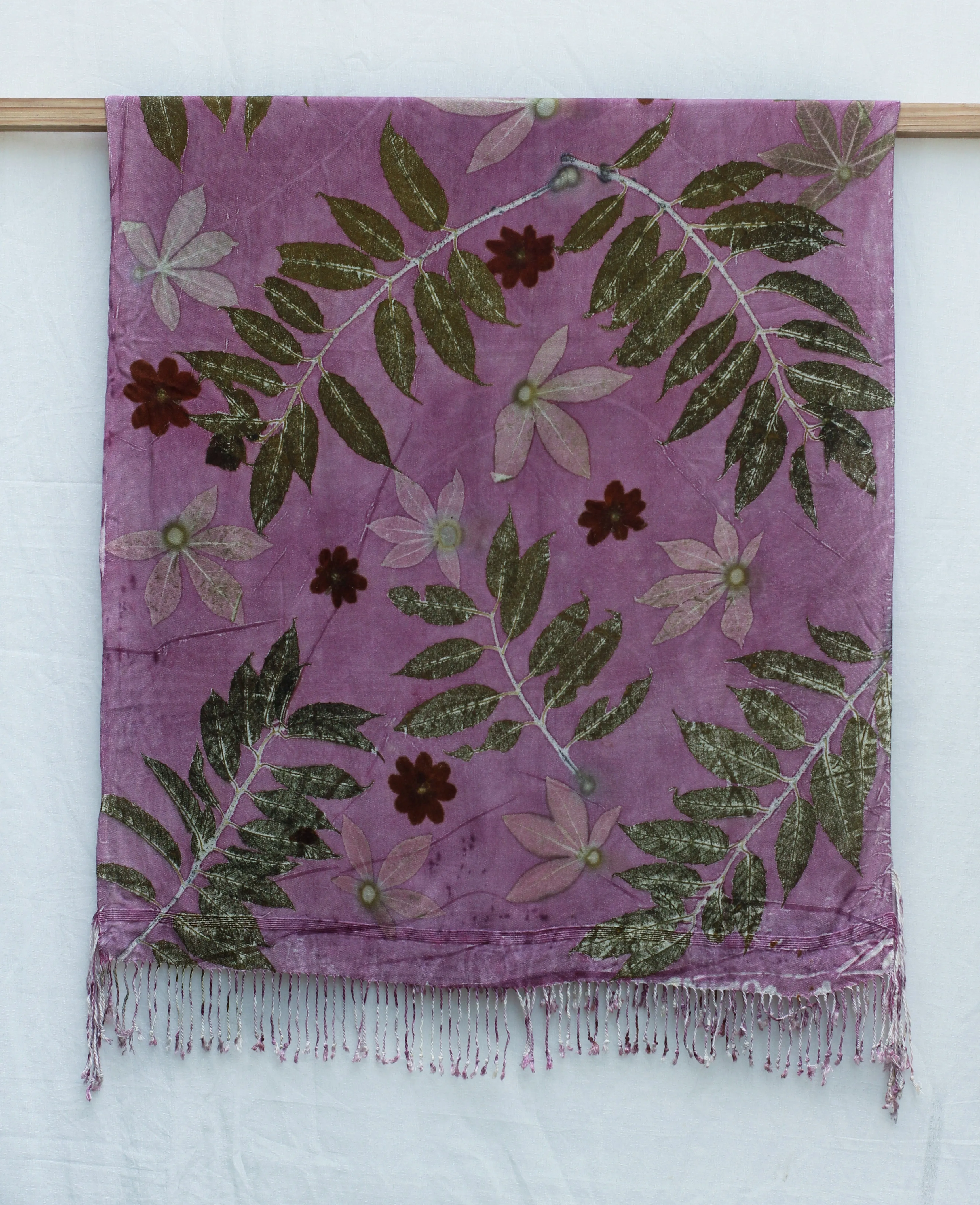 Purple Botanical Print Scarf | Indigenous Cotton | Handwoven & Naturally Dyed - 0012B-SY-HT