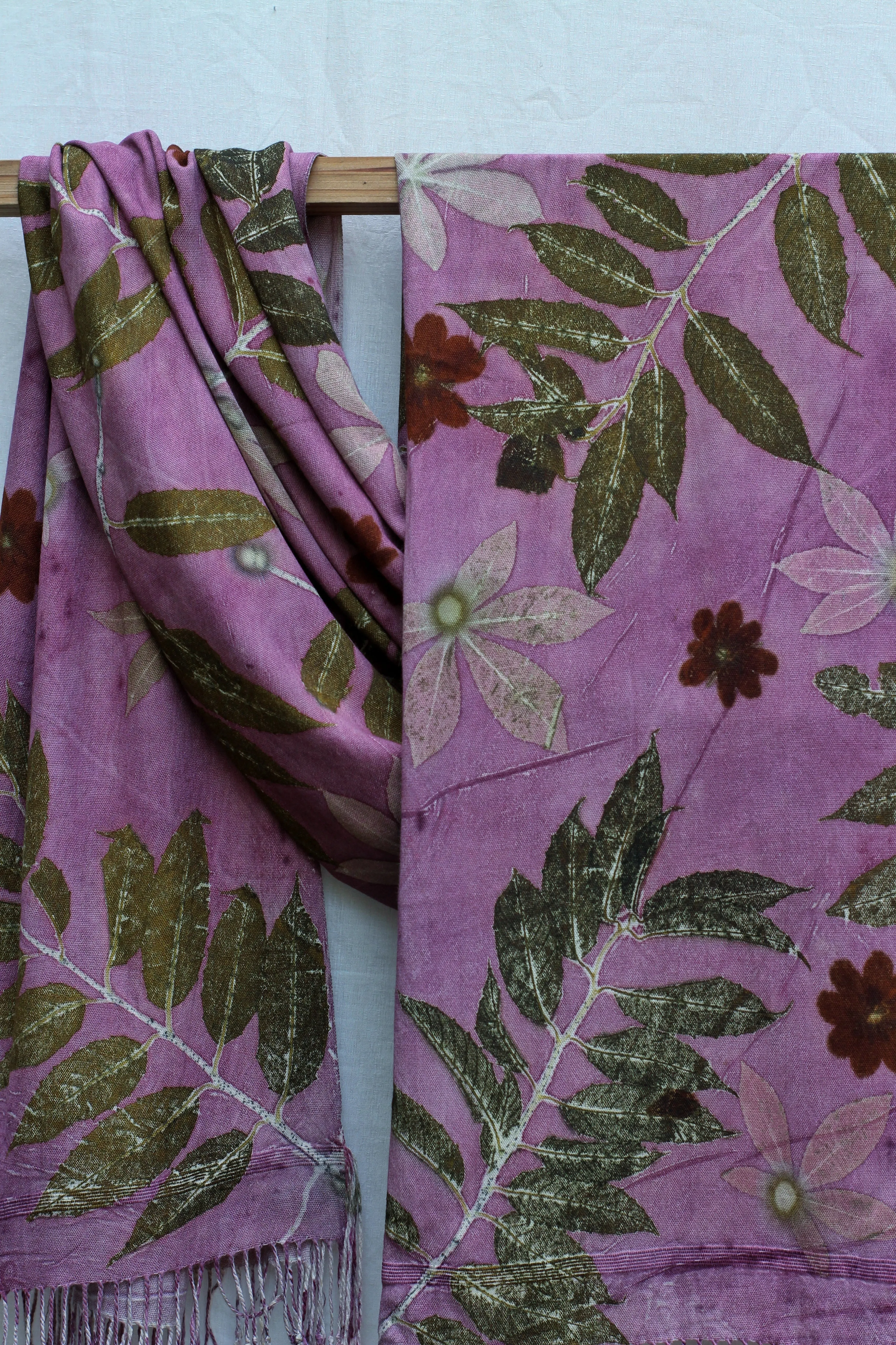 Purple Botanical Print Scarf | Indigenous Cotton | Handwoven & Naturally Dyed - 0012B-SY-HT