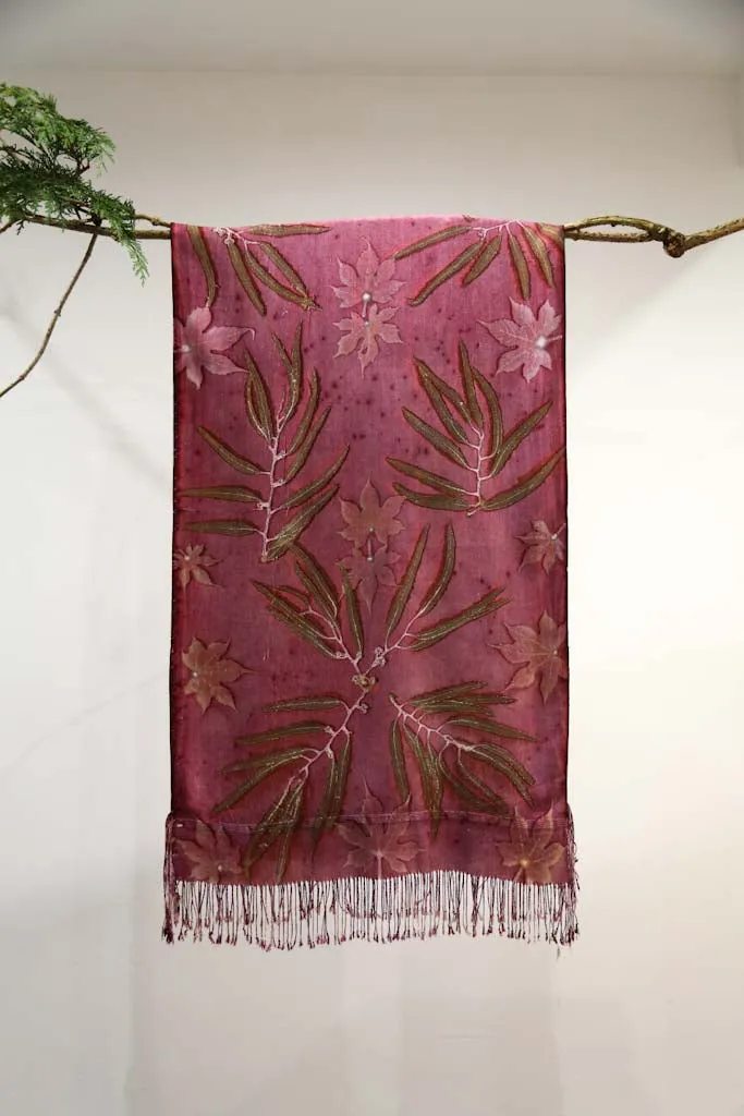 Purple Botanical Print Scarf | Indigenous Cotton | Handwoven & Naturally Dyed - 0012D-SY-HT