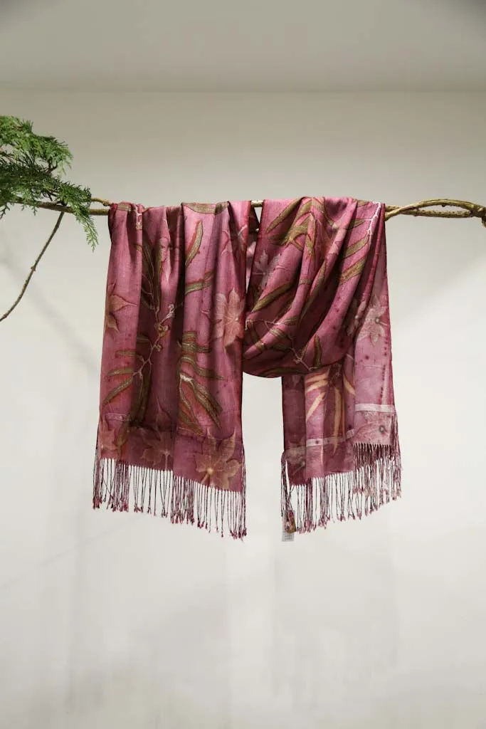 Purple Botanical Print Scarf | Indigenous Cotton | Handwoven & Naturally Dyed - 0012D-SY-HT