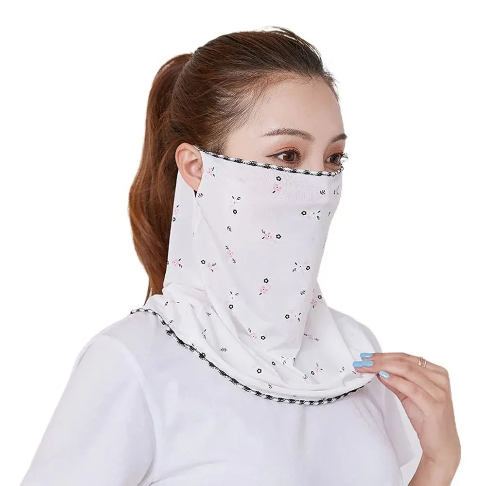 Summer Sunscreen Cycling Mask Breathable Ice Silk UV Protection Face Cover Sunscreen Veil Face Scarves With Neck Flap Outdoor Ri