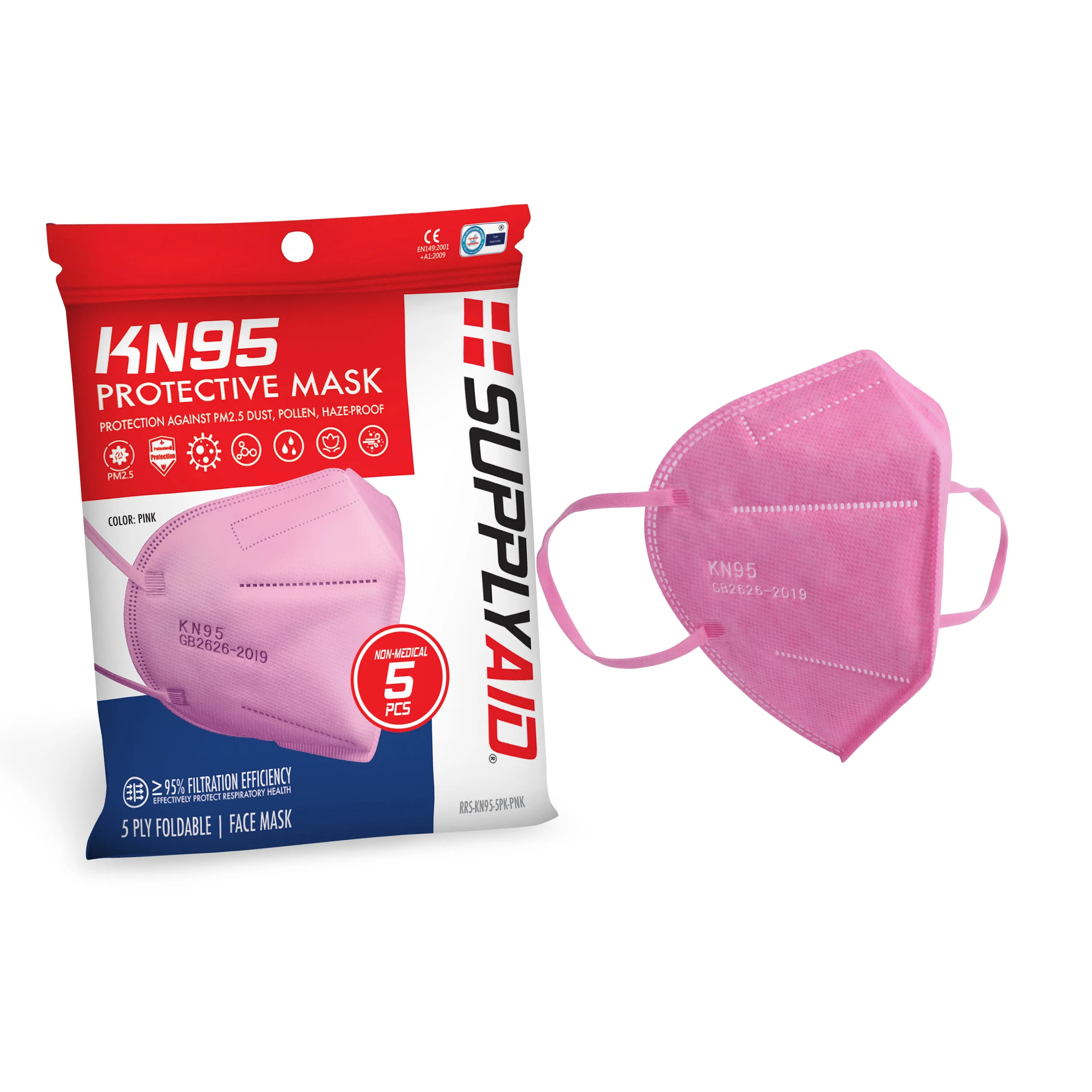 SupplyAID 25-Pack KN95 Protective Face Mask Bundle | GB2626 Standard (Pink)