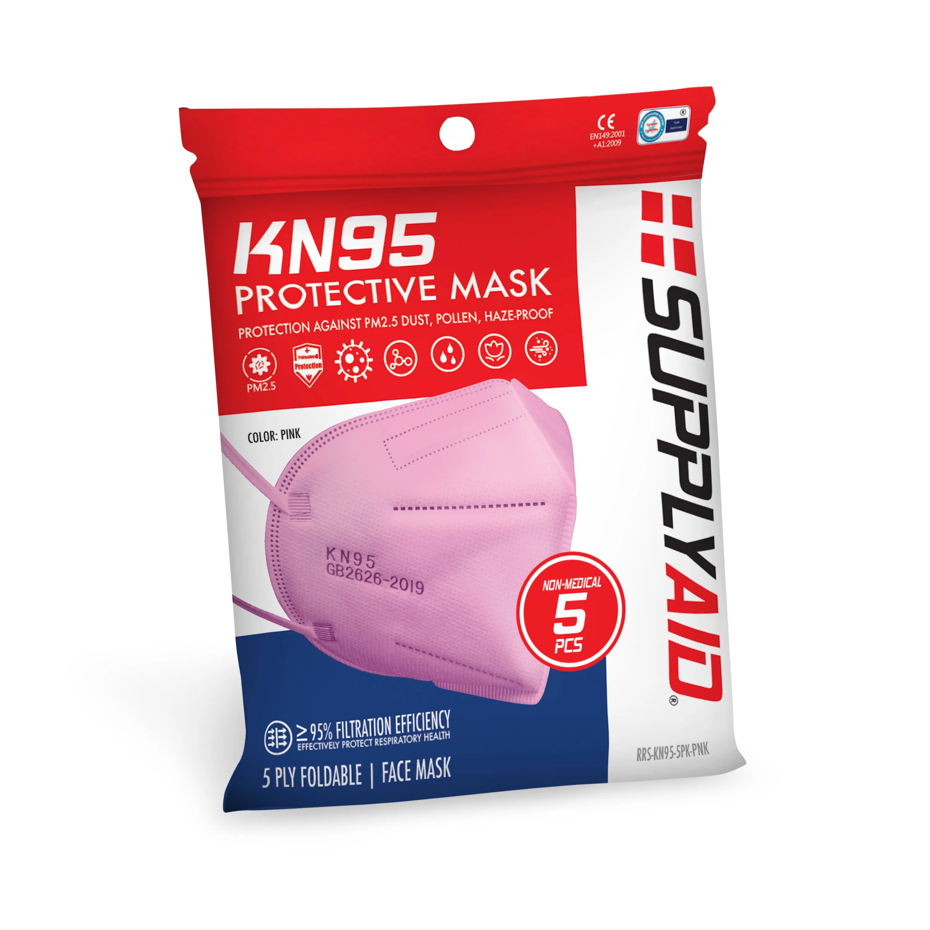 SupplyAID 25-Pack KN95 Protective Face Mask Bundle | GB2626 Standard (Pink)