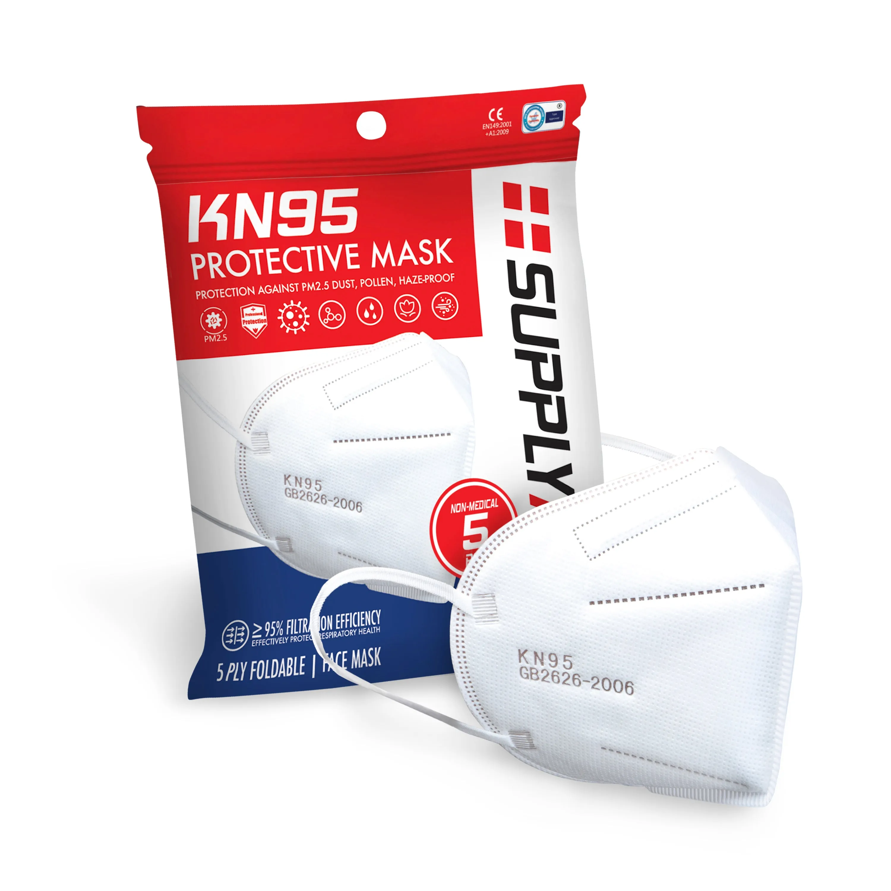 SupplyAID 25-Pack KN95 Protective Face Mask Bundle | GB2626 Standard (White)