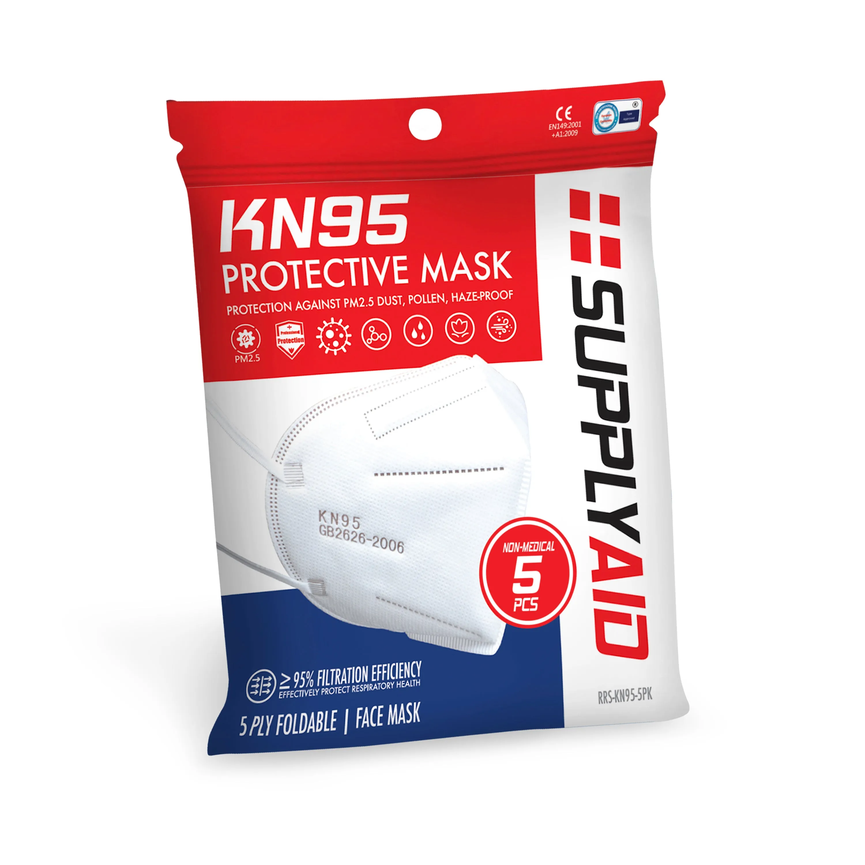 SupplyAID 25-Pack KN95 Protective Face Mask Bundle | GB2626 Standard (White)