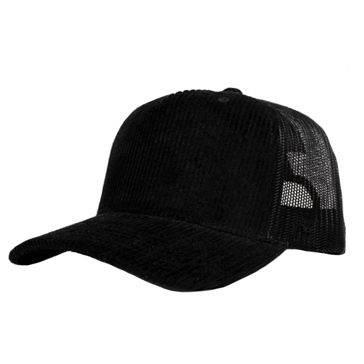 Uflex Unisex Cord Trucker Snapback - Black/Black