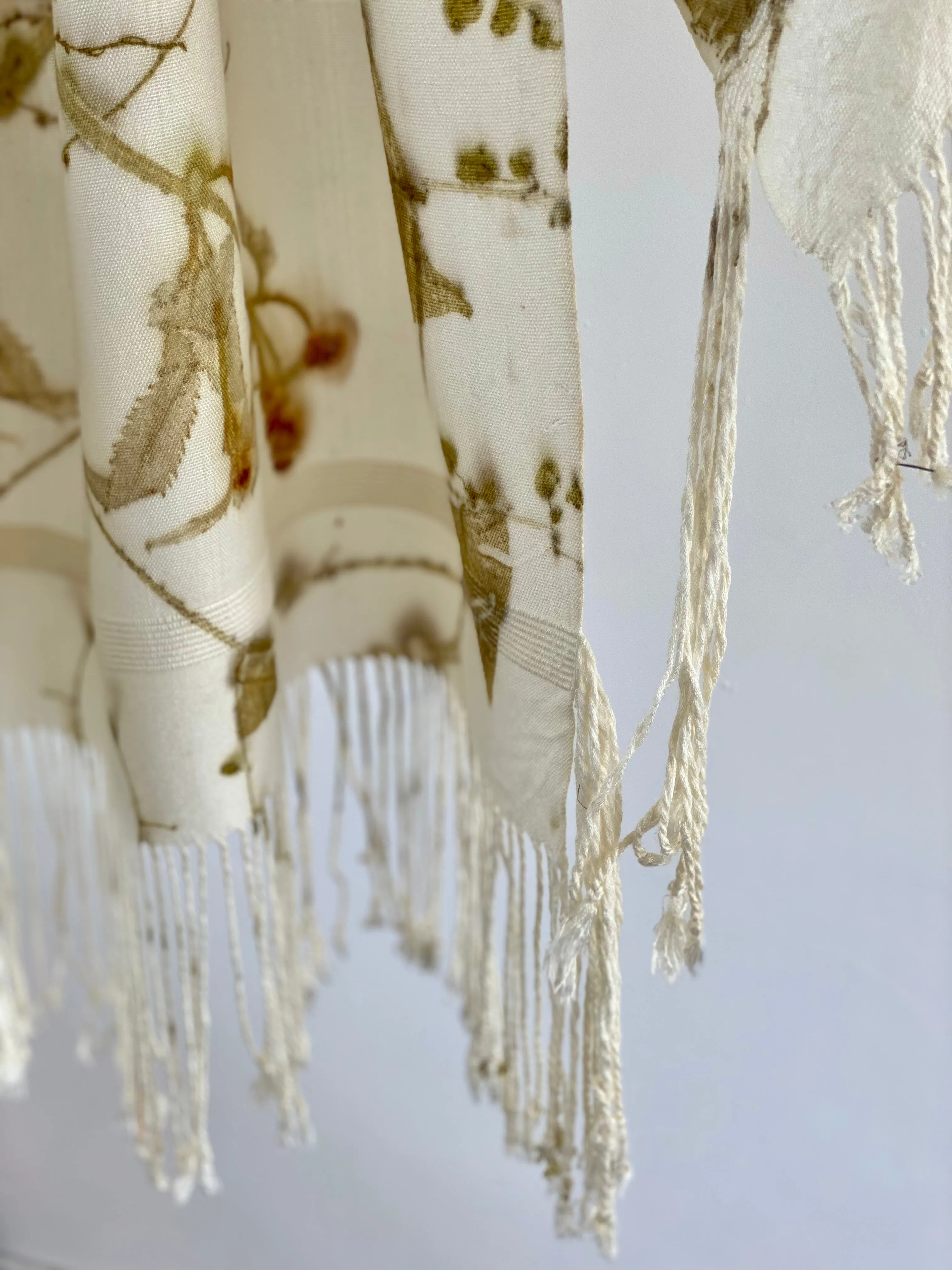 White Botanical Print Scarf | Indigenous Cotton | Handwoven & Naturally Dyed - 0020A-SY-HT