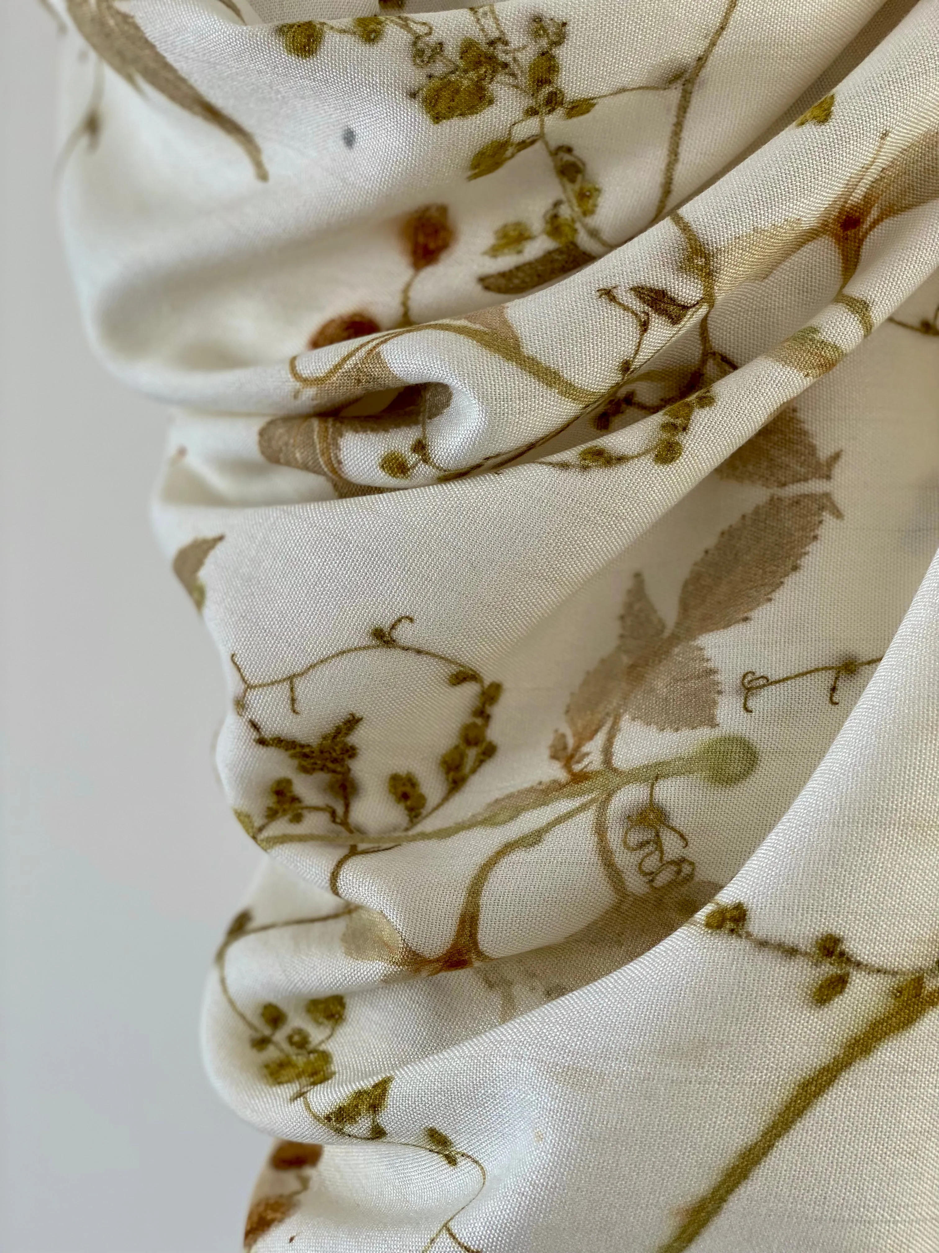 White Botanical Print Scarf | Indigenous Cotton | Handwoven & Naturally Dyed - 0020A-SY-HT