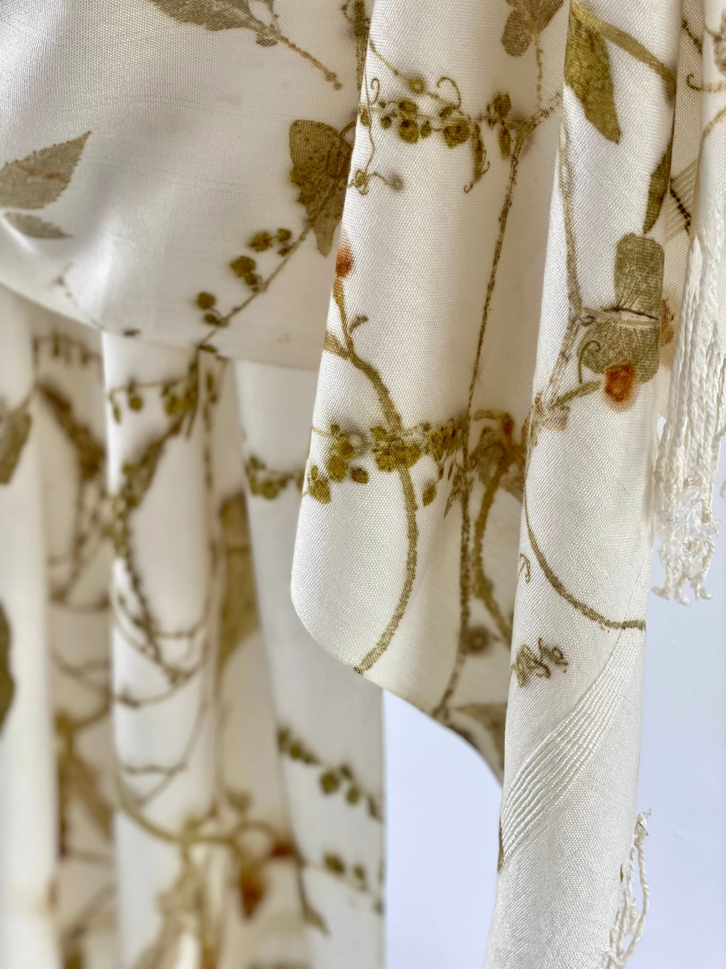 White Botanical Print Scarf | Indigenous Cotton | Handwoven & Naturally Dyed - 0020A-SY-HT