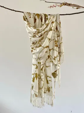 White Botanical Print Scarf | Indigenous Cotton | Handwoven & Naturally Dyed - 0020A-SY-HT