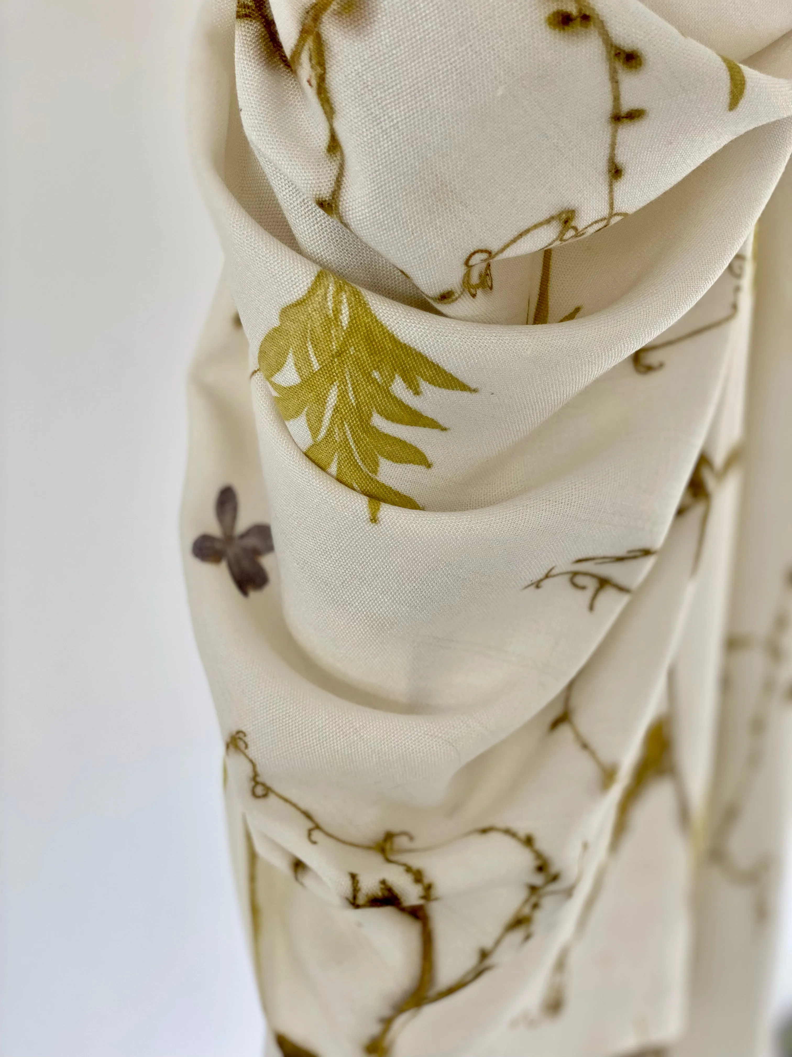 White Botanical Print Scarf | Indigenous Cotton | Handwoven & Naturally Dyed - 0020C-SY-HT